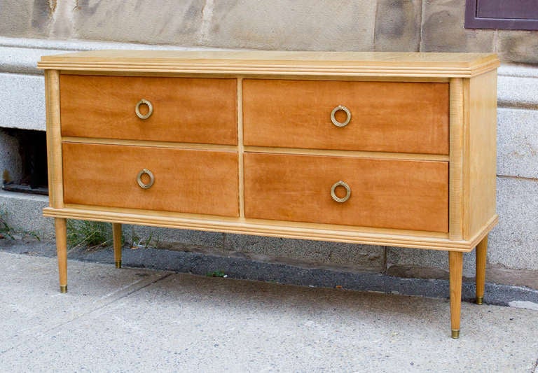 Mid-Century Modern Ash and Leather Commode by Baptistin Spade