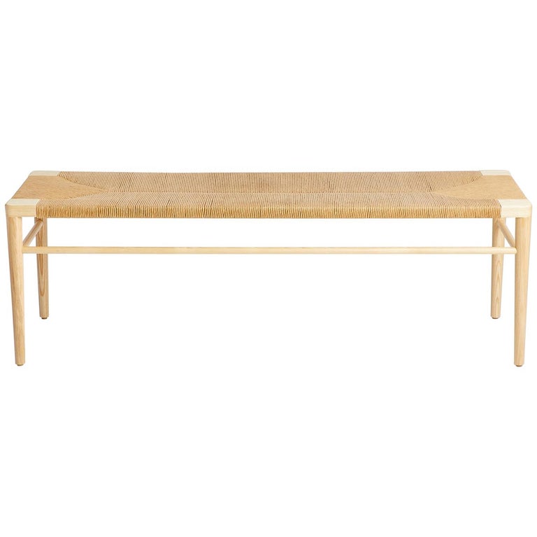 44" Ash and Natural Rush Bench by Smilow Furniture For Sale