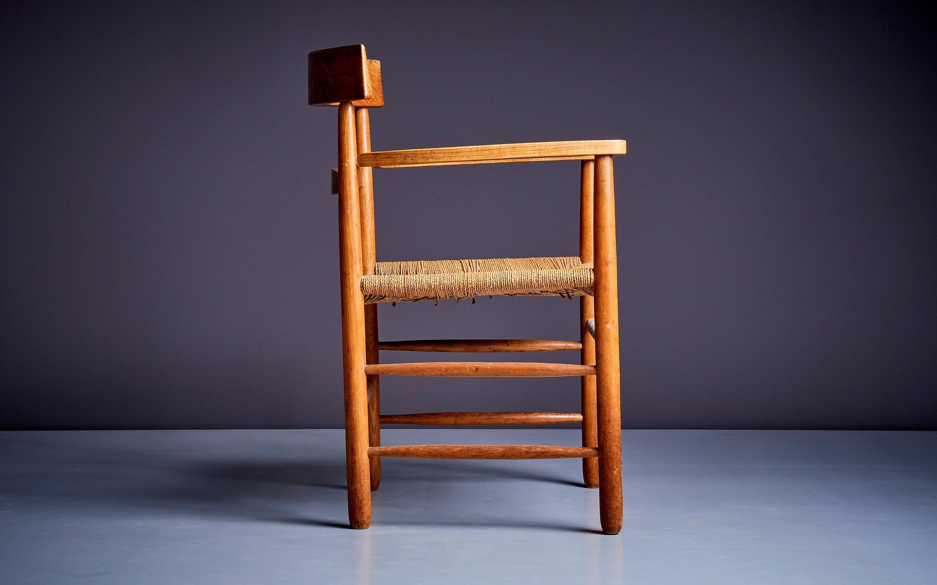 Mid-20th Century Ash and Papercord Armchair, Denmark 1940s For Sale