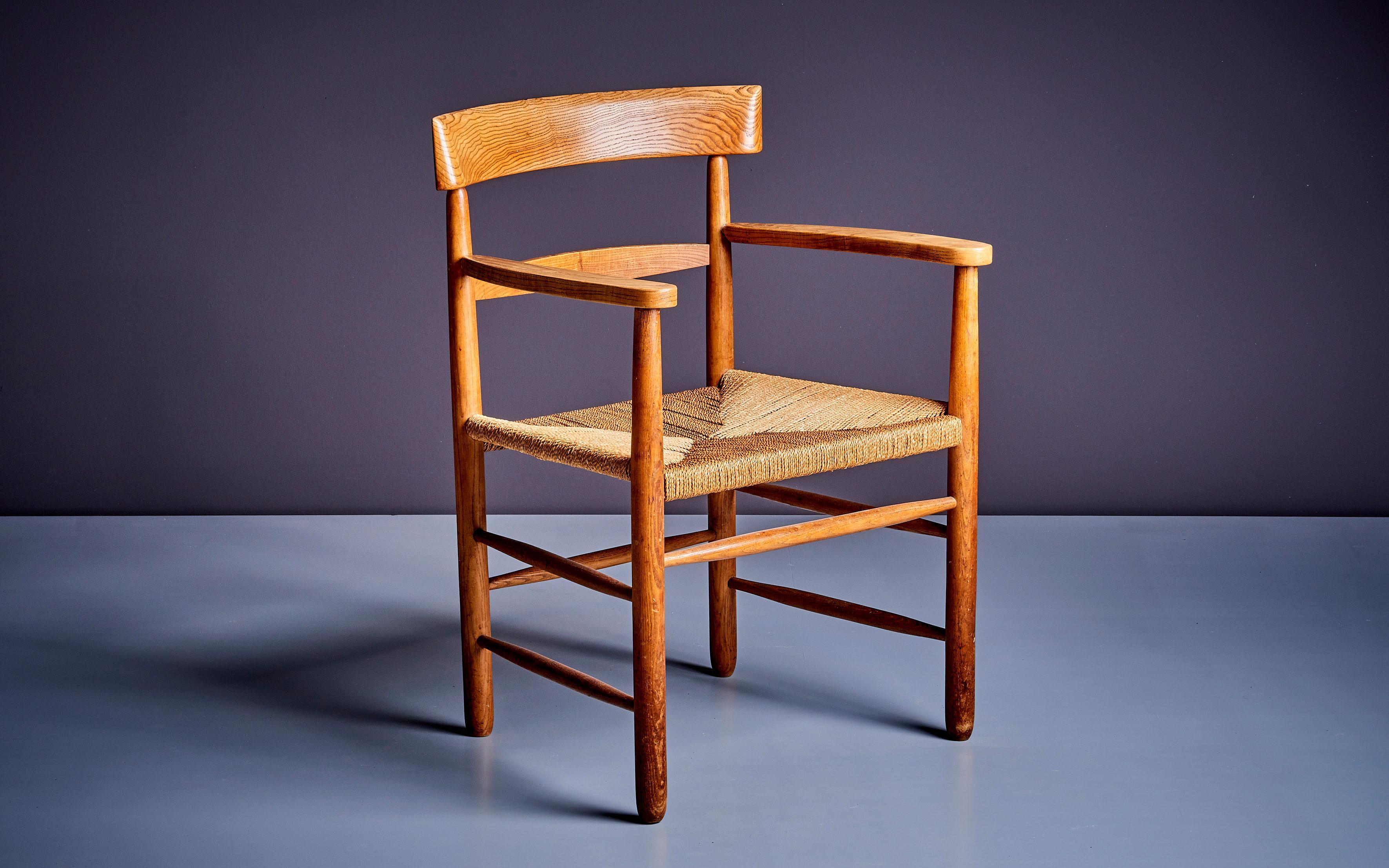 Ash and Papercord Armchair, Denmark 1940s For Sale 2