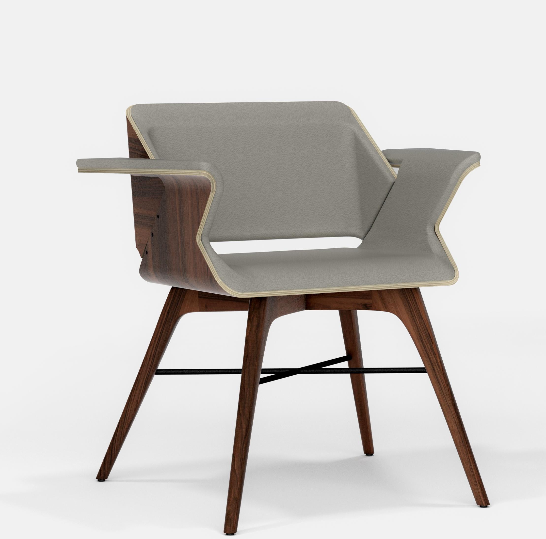Ash and walnut contemporary chair by Alexandre Caldas
Dimensions: W 52 x D 55 x H 74 cm
Materials: American walnut 100% solid wood, ash and fabric

Structure available in beech, ash, oak and mix wood
Seat available in fabric, leather and