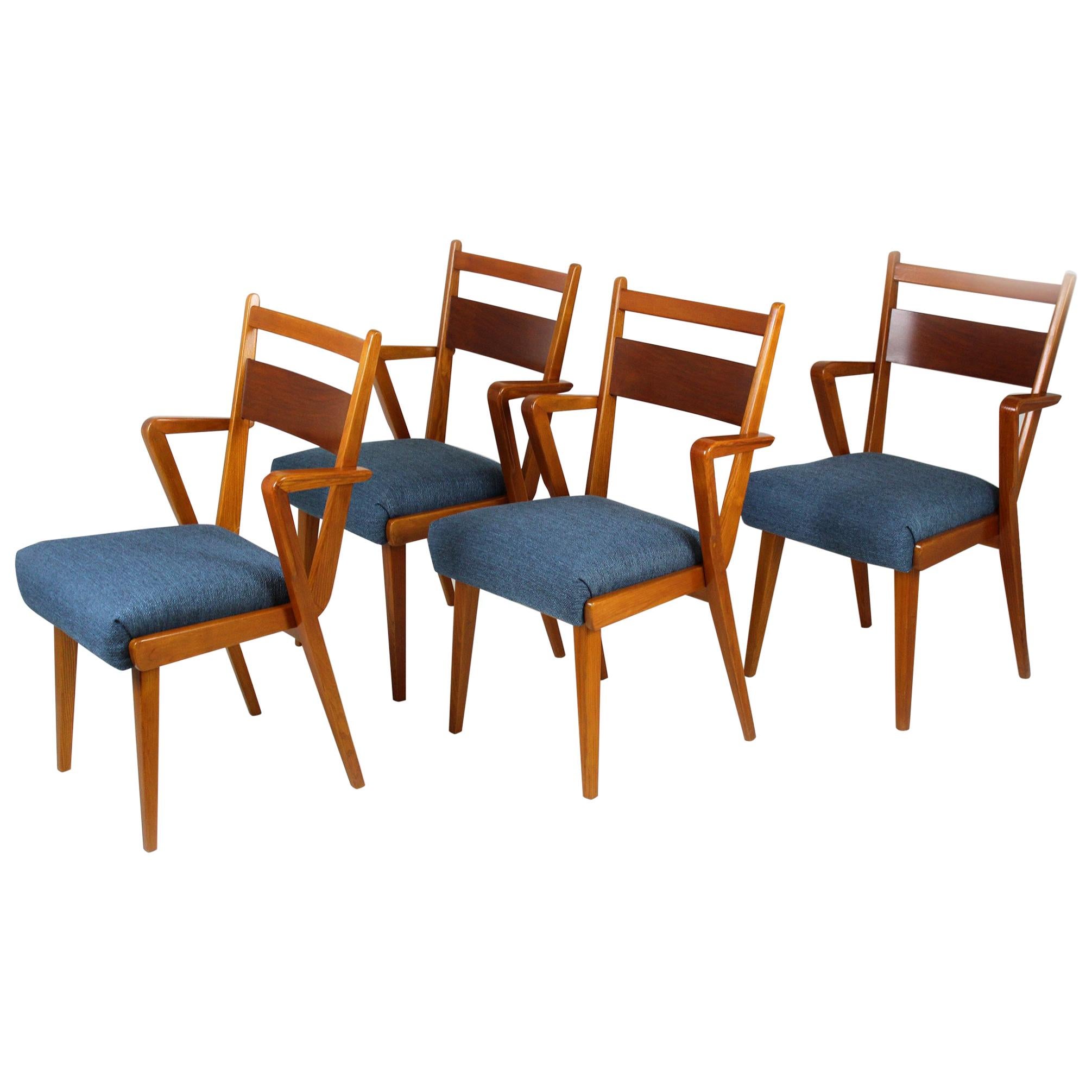Ash and Walnut Dining Chairs from Jitona Sobeslav, 1950s, Set of Four