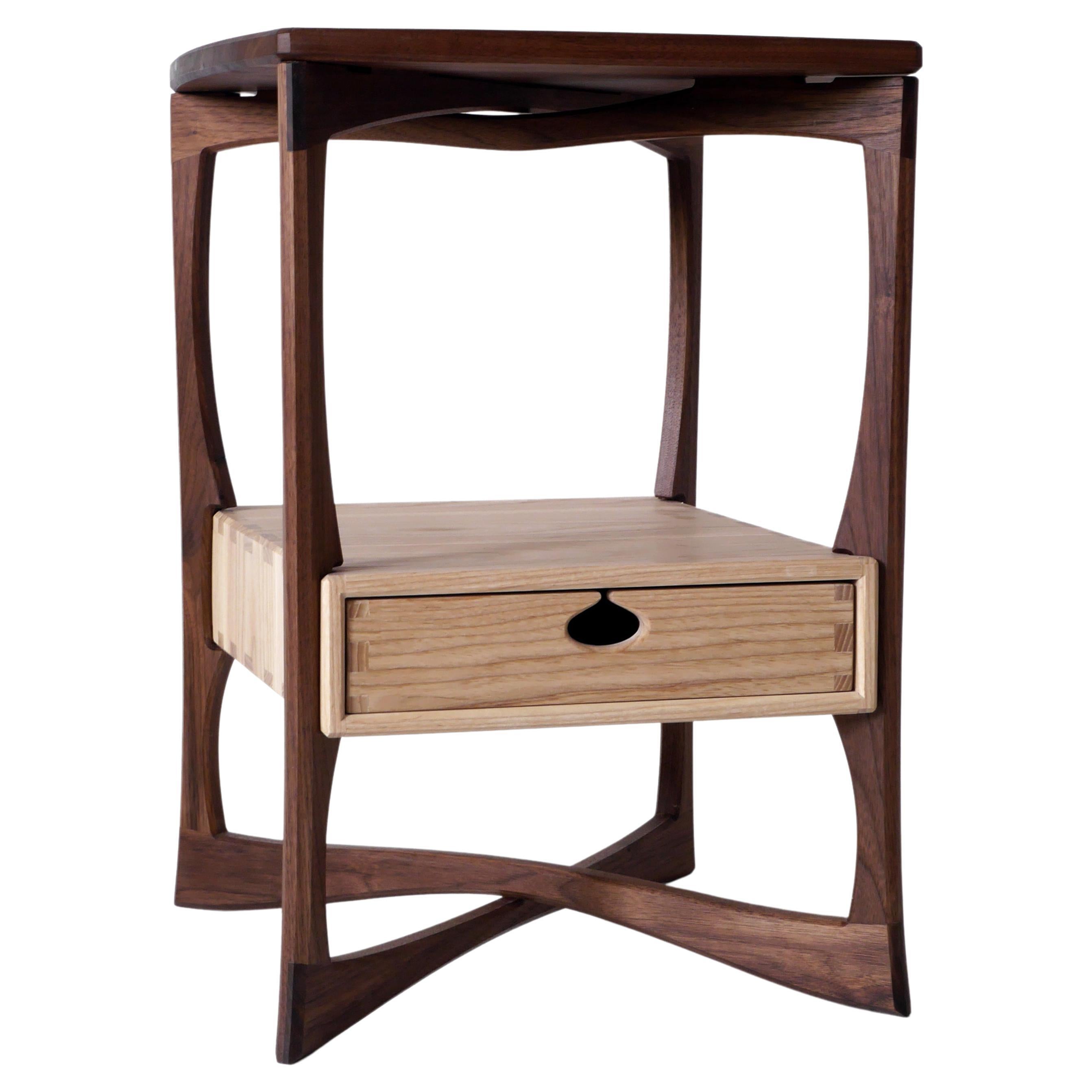 Ash and Walnut Roke Side Table, Modern End Table / Nightstand with one Drawer For Sale