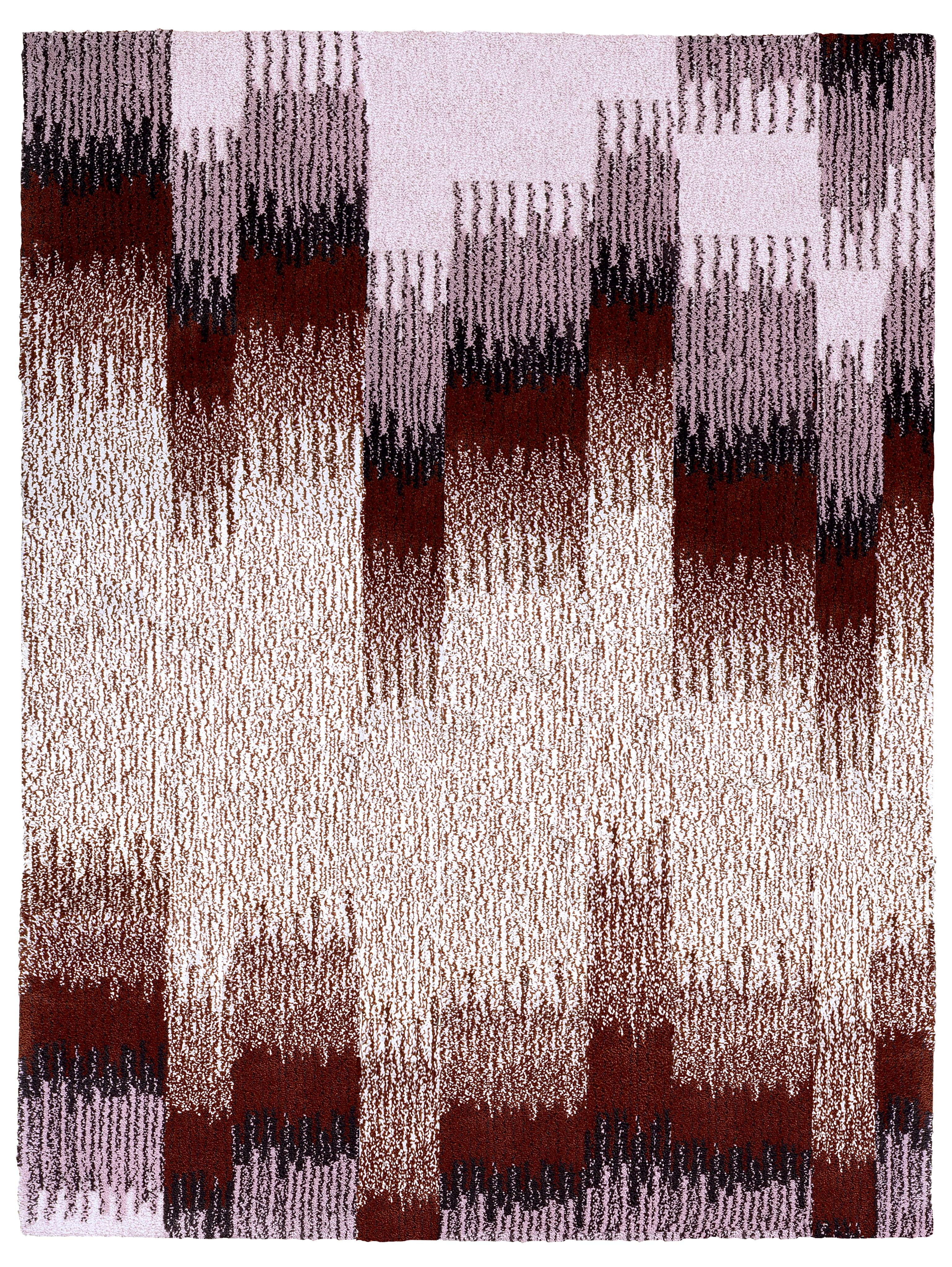 Ash Bordeaux Epoca Due rug by Alissa + Nienke 
Dimensions: W 200 x H 260 cm
Materials: 100% New Zealand top quality wool
Available in sizes: Medium (150 x 200cm) and Extra Large (300 x 390cm). Also available in colors: Royal Blue/Brick and,