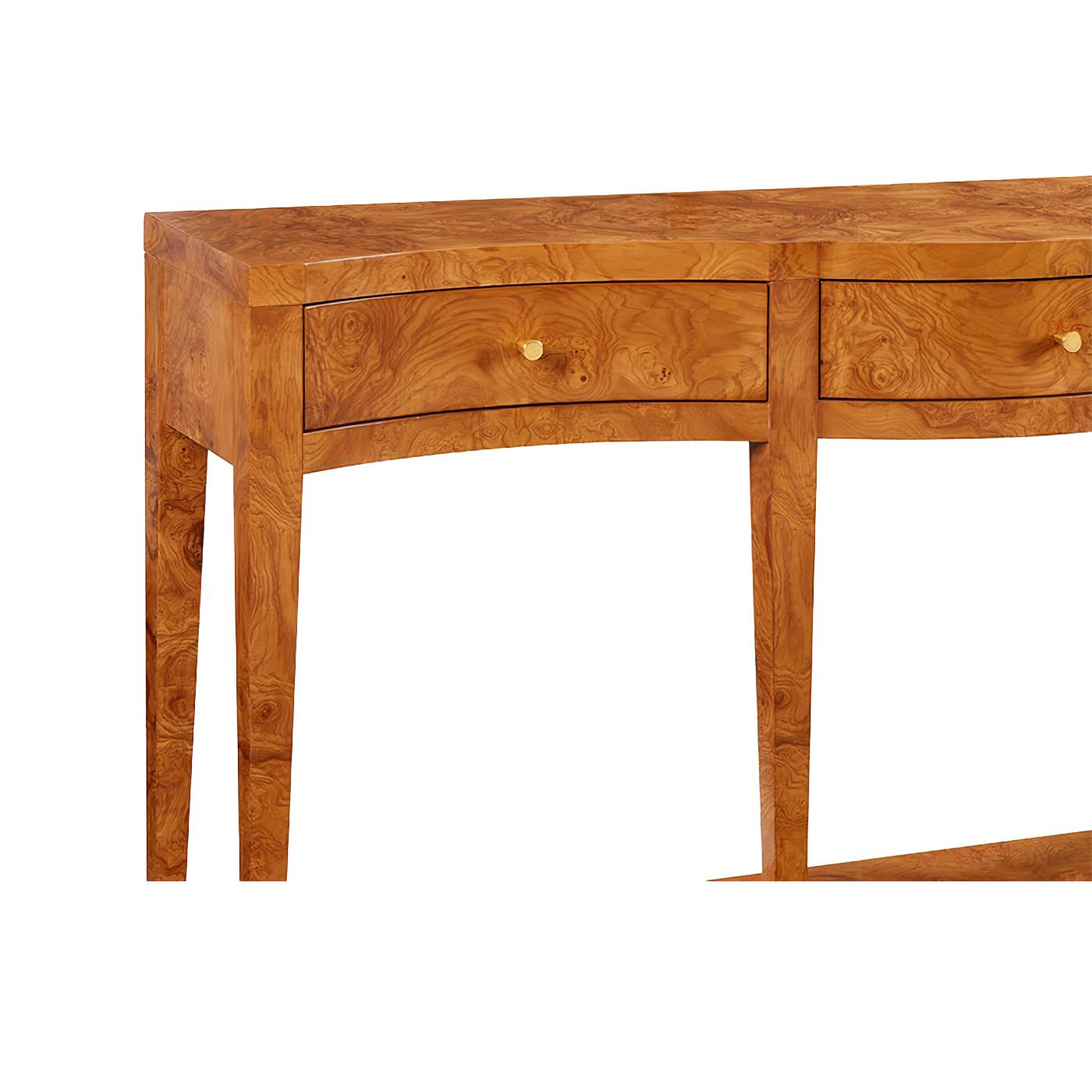 Mid-Century Modern Ash Burl Curved Console Table For Sale