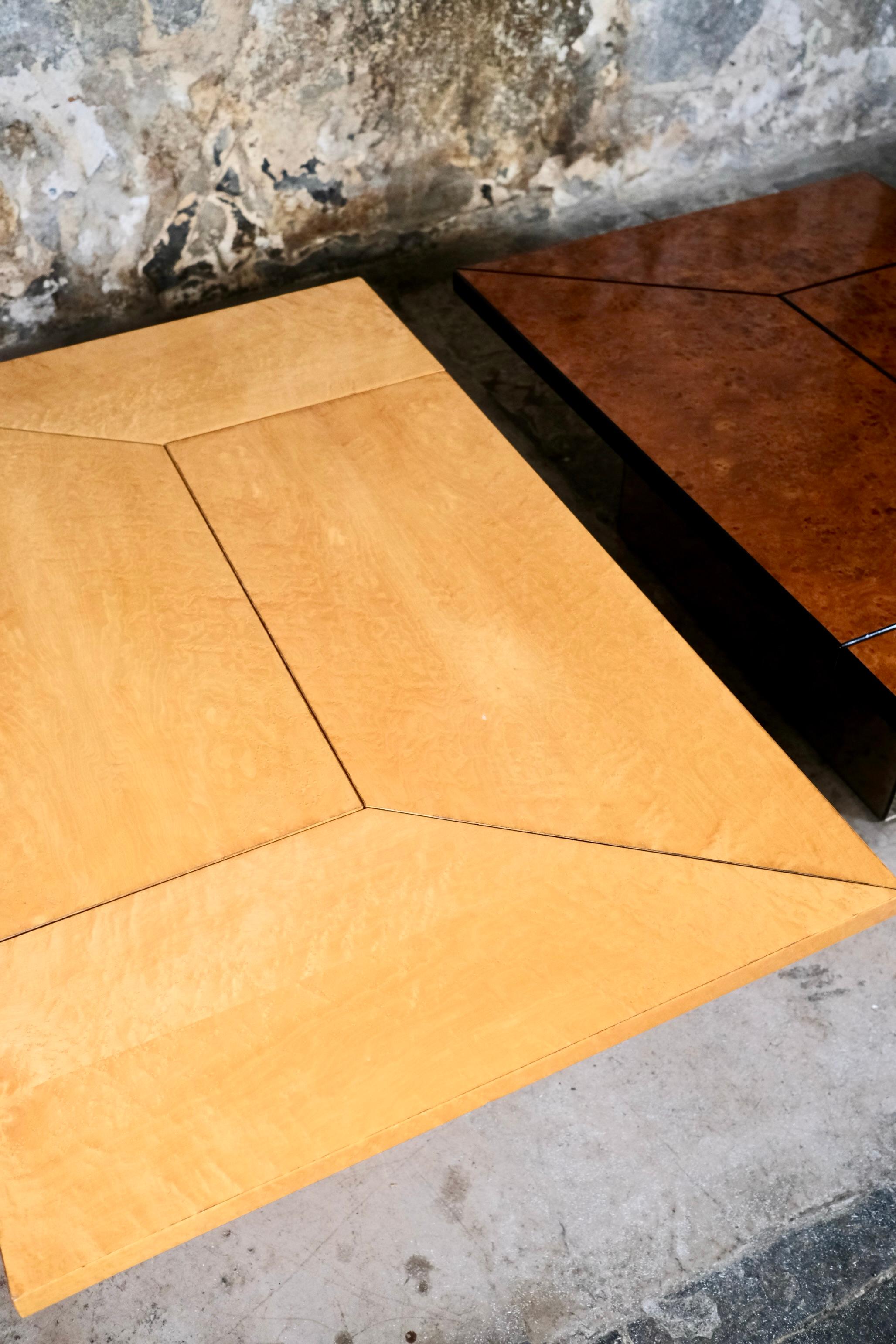 Ash burl wood coffee table with bar by Paul Michel for Roche Bobois, 1980s For Sale 12