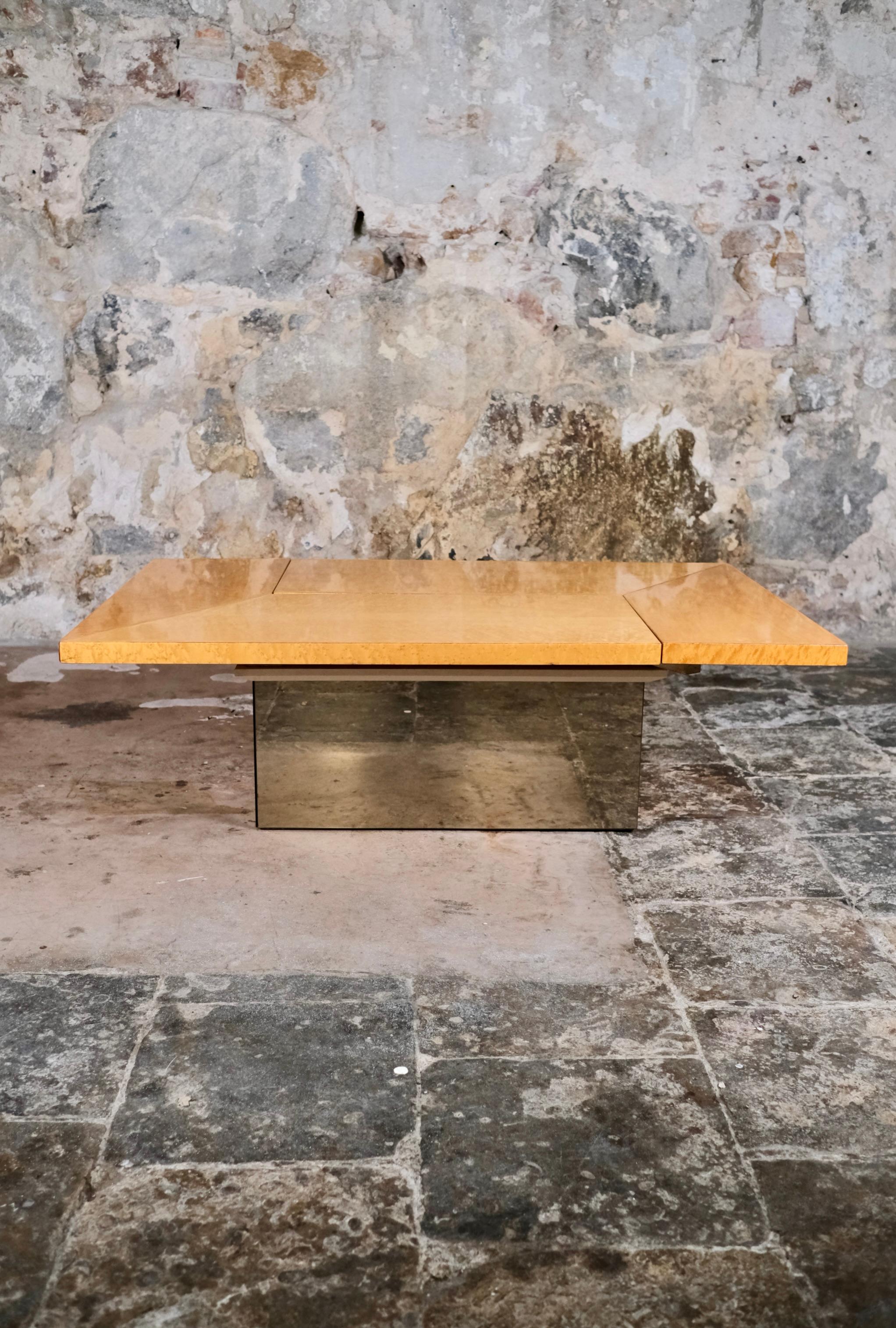Ash burl wood coffee table with bar by Paul Michel for Roche Bobois, 1980s In Good Condition For Sale In Lyon, FR