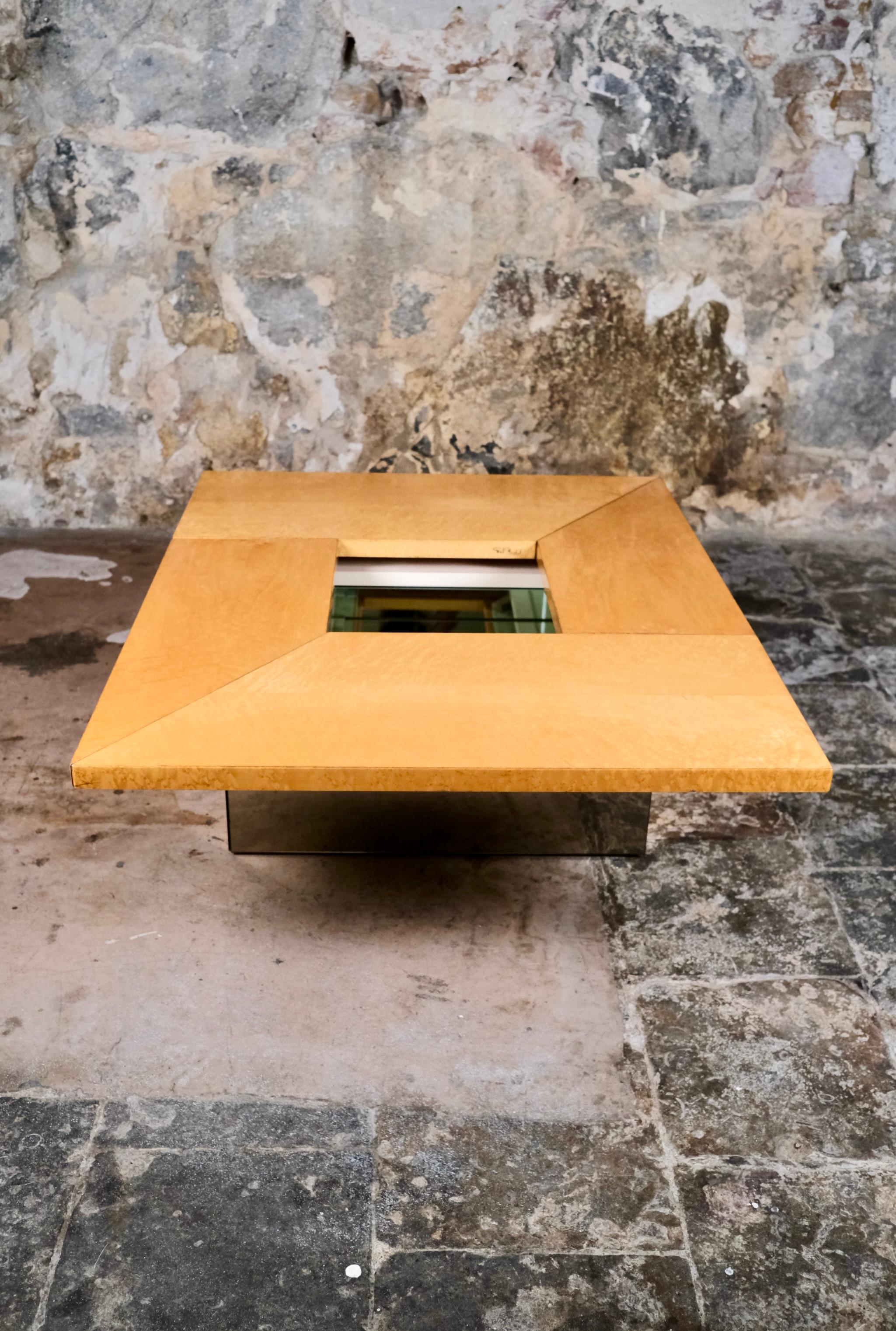 Late 20th Century Ash burl wood coffee table with bar by Paul Michel for Roche Bobois, 1980s For Sale