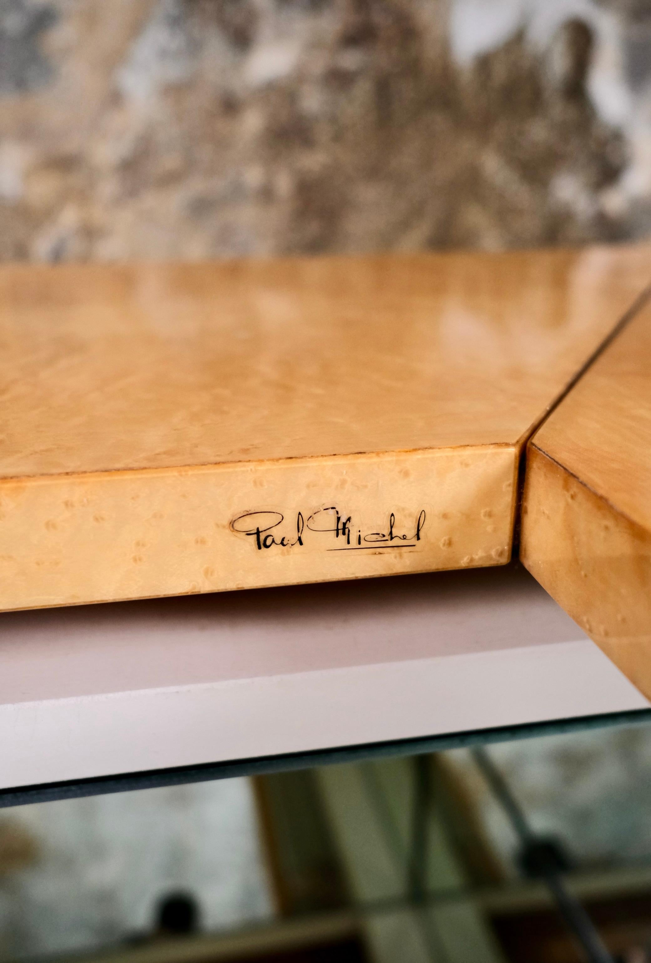 Ash burl wood coffee table with bar by Paul Michel for Roche Bobois, 1980s For Sale 2