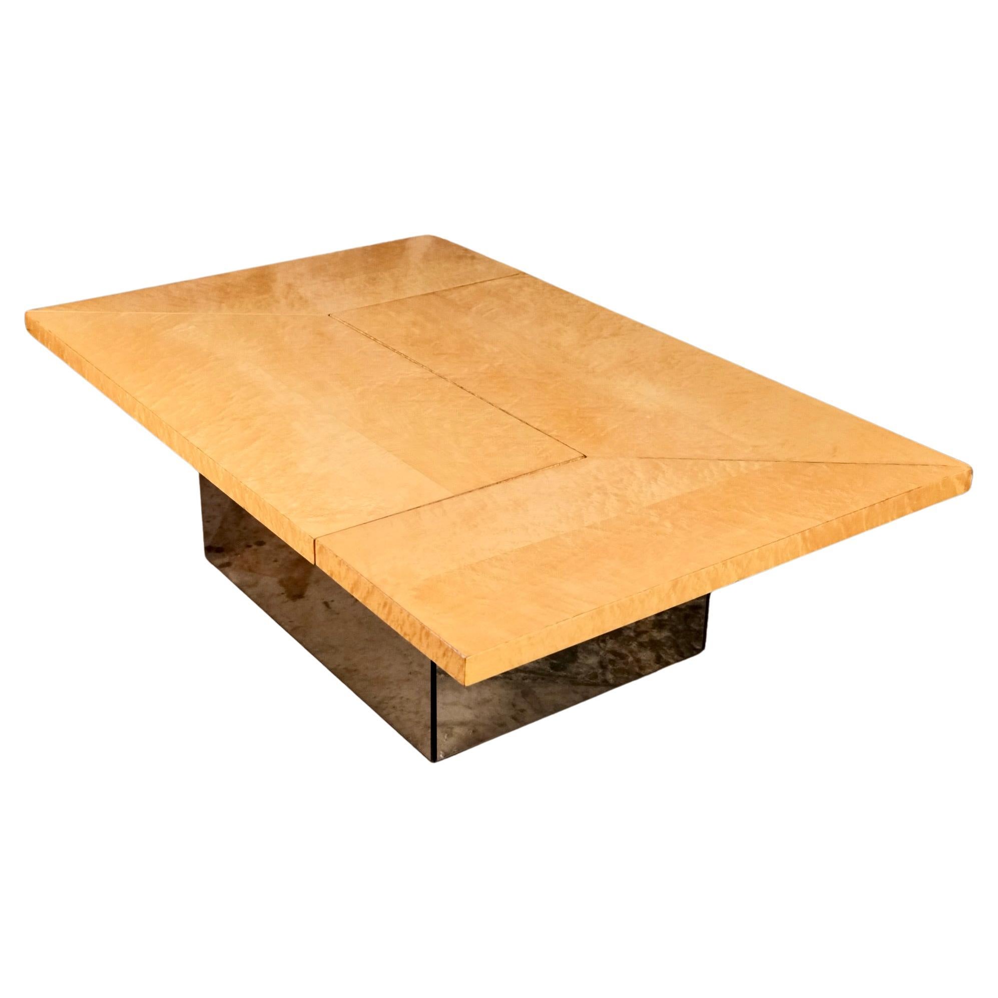 Ash burl wood coffee table with bar by Paul Michel for Roche Bobois, 1980s