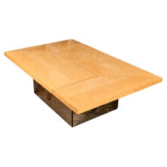 Ash burl wood coffee table with bar by Paul Michel for Roche Bobois, 1980s