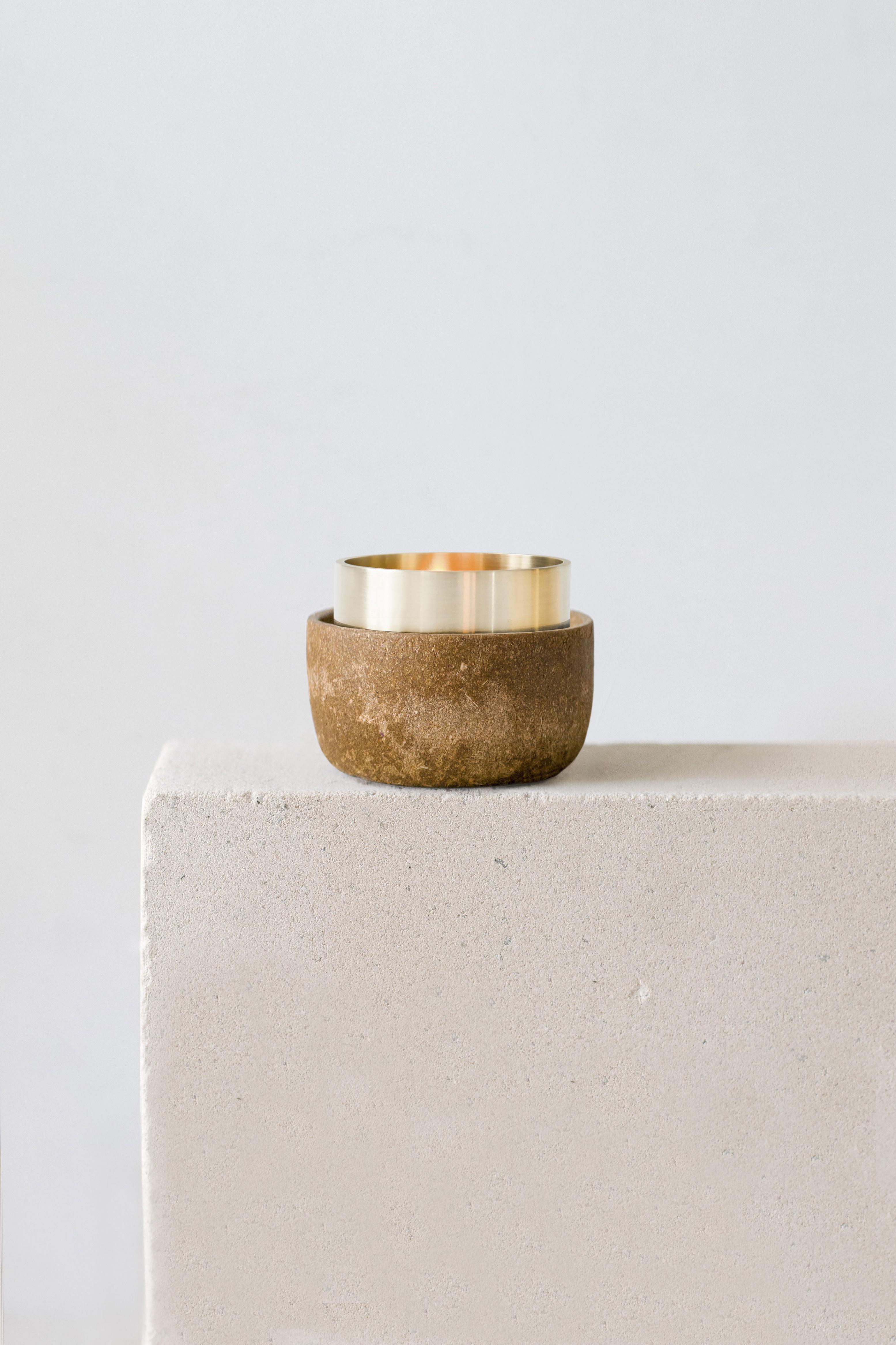 Ash candle holder by Evelina Kudabaite Studio
Handmade
Materials: ash, brass
Dimensions: H 55 mm x D 65 mm
Colour: yellow/light brown
Notes: for dry use

Since 2015, product designer Evelina Kudabaite keeps on developing and making GIRIA