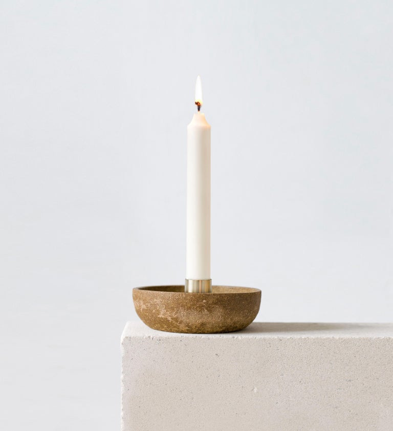 Ash candlestick holder by Evelina Kudabaite Studio
Handmade
Materials: Ash, brass
Dimensions: H 45 mm x D 105 mm
Colour: Yellow/light brown
Notes: For dry use

Since 2015, product designer Evelina Kudabaite keeps on developing and making