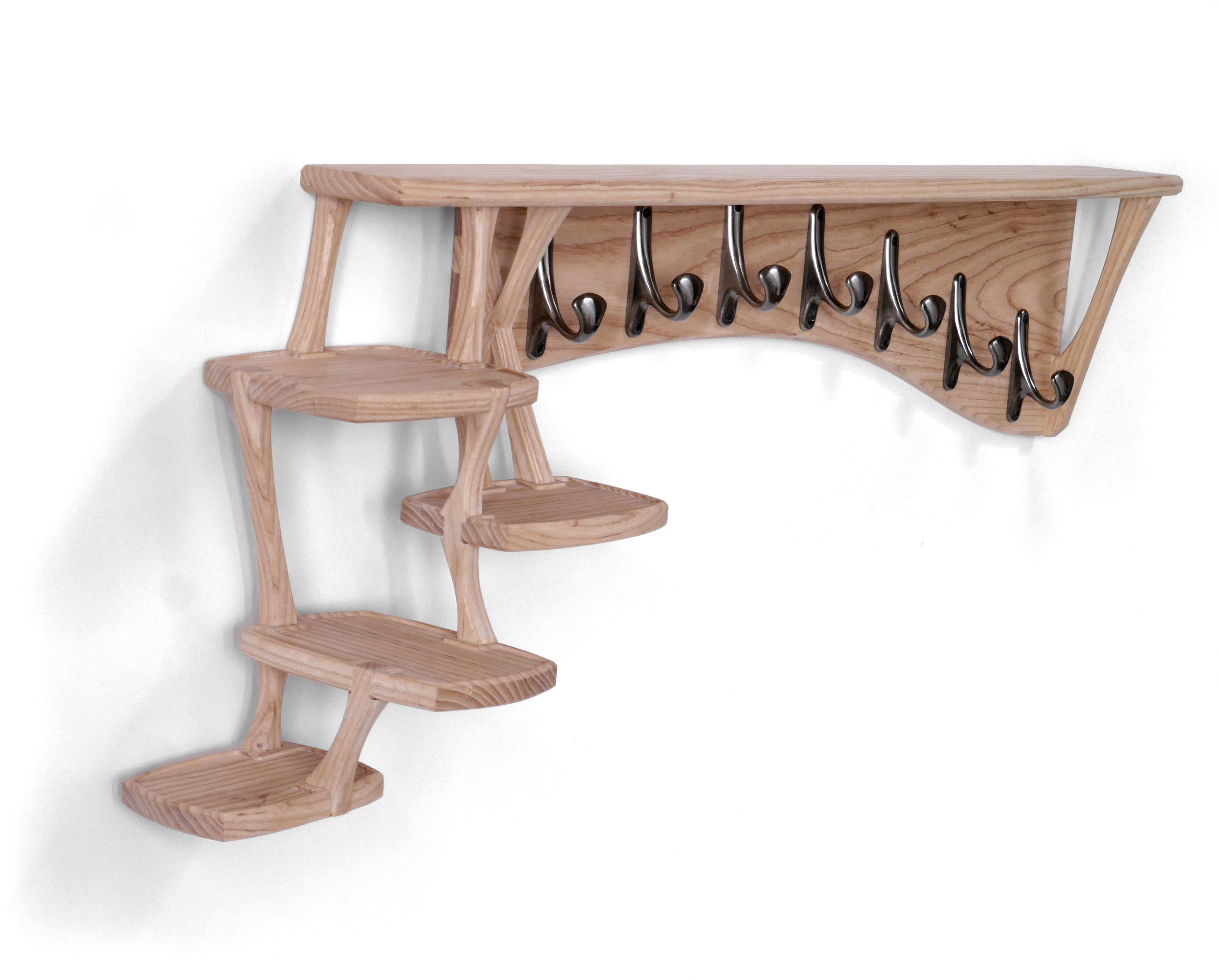 Hand-Crafted Ash Cirrus Coat Rack, Modern Wall Mounted Hooks and Shelves by Arid For Sale