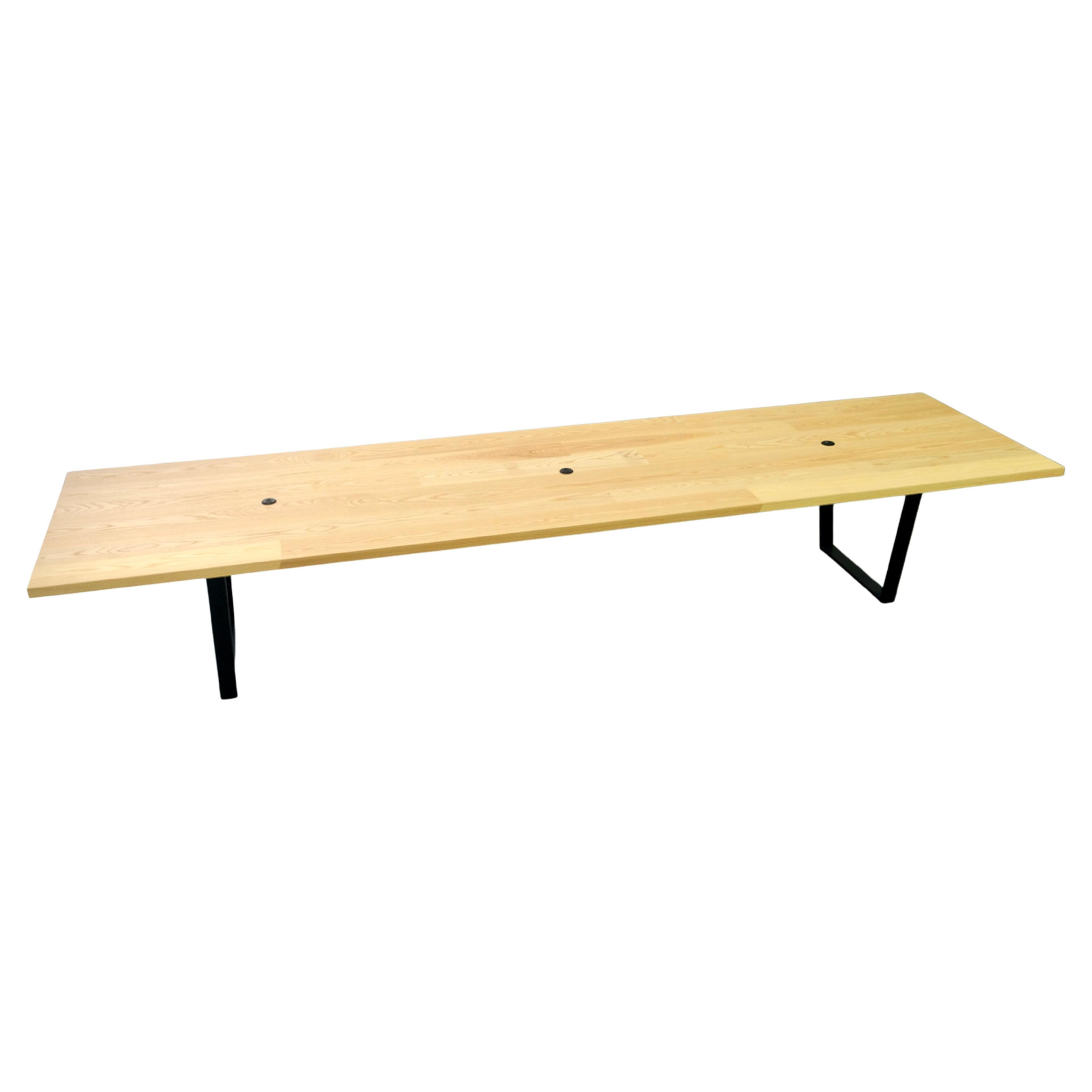 Ash Conference Table with Trapezoid Steel Legs For Sale at 1stDibs