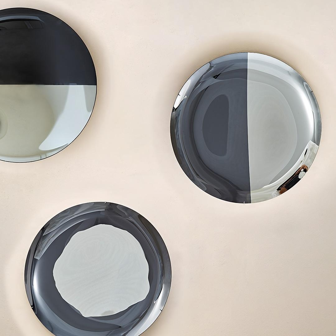 Ash Convex Sculptural Silver and Glass Mirror by Homa For Sale 8