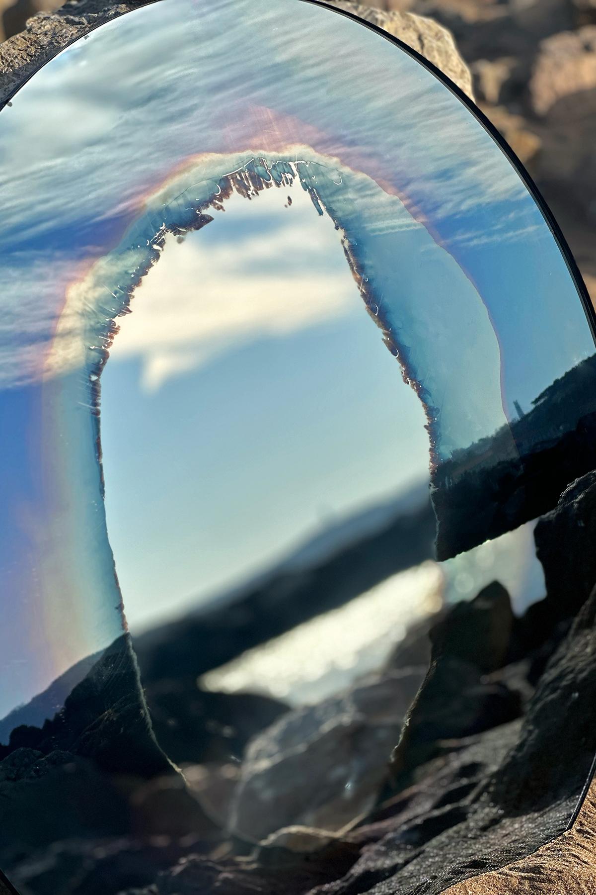 Post-Modern Ash Convex Sculptural Silver and Glass Mirror by Homa For Sale