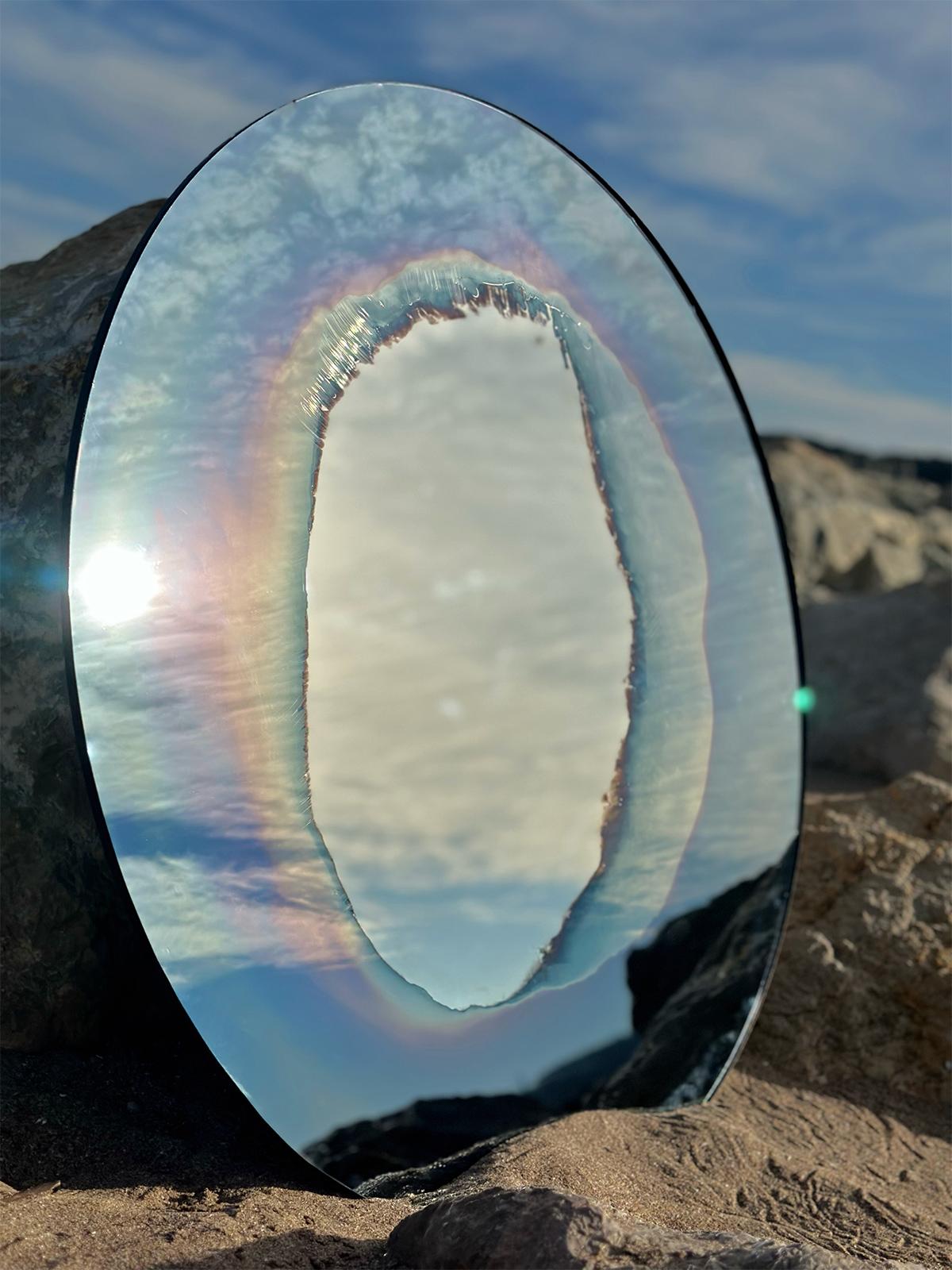 Turkish Ash Convex Sculptural Silver and Glass Mirror by Homa For Sale
