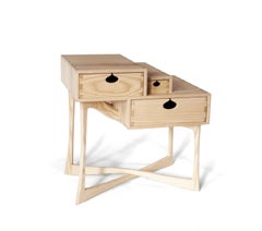 Ash Coriolis Side Table, Three Drawer Modern Nightstand / End Table by Arid