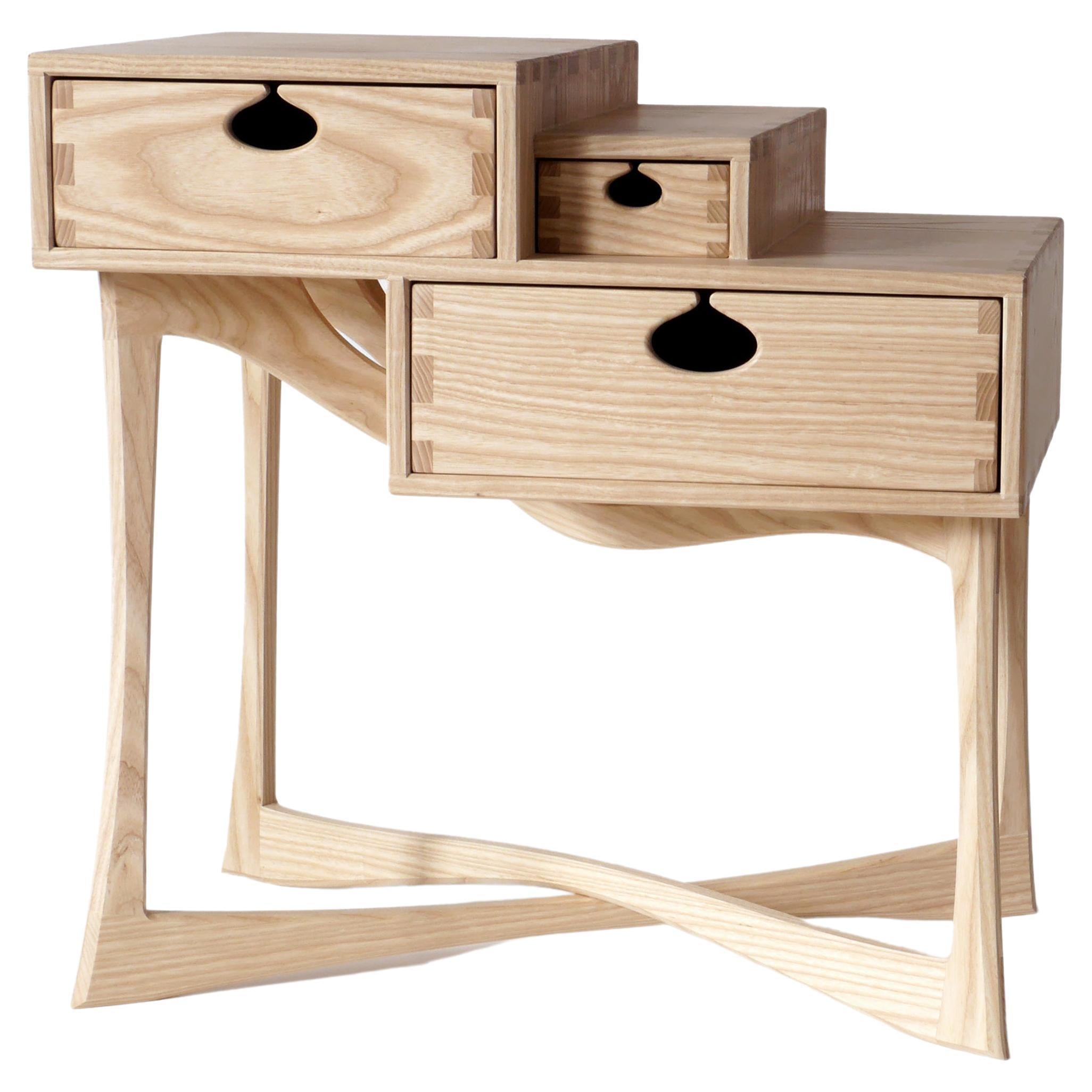 Ash Coriolis Side Table, Three Drawer Modern Nightstand / End Table by Arid