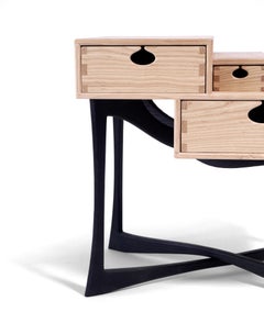 Ash Coriolis Side Table with Burnt Legs, Three Drawer Nightstand / End Table