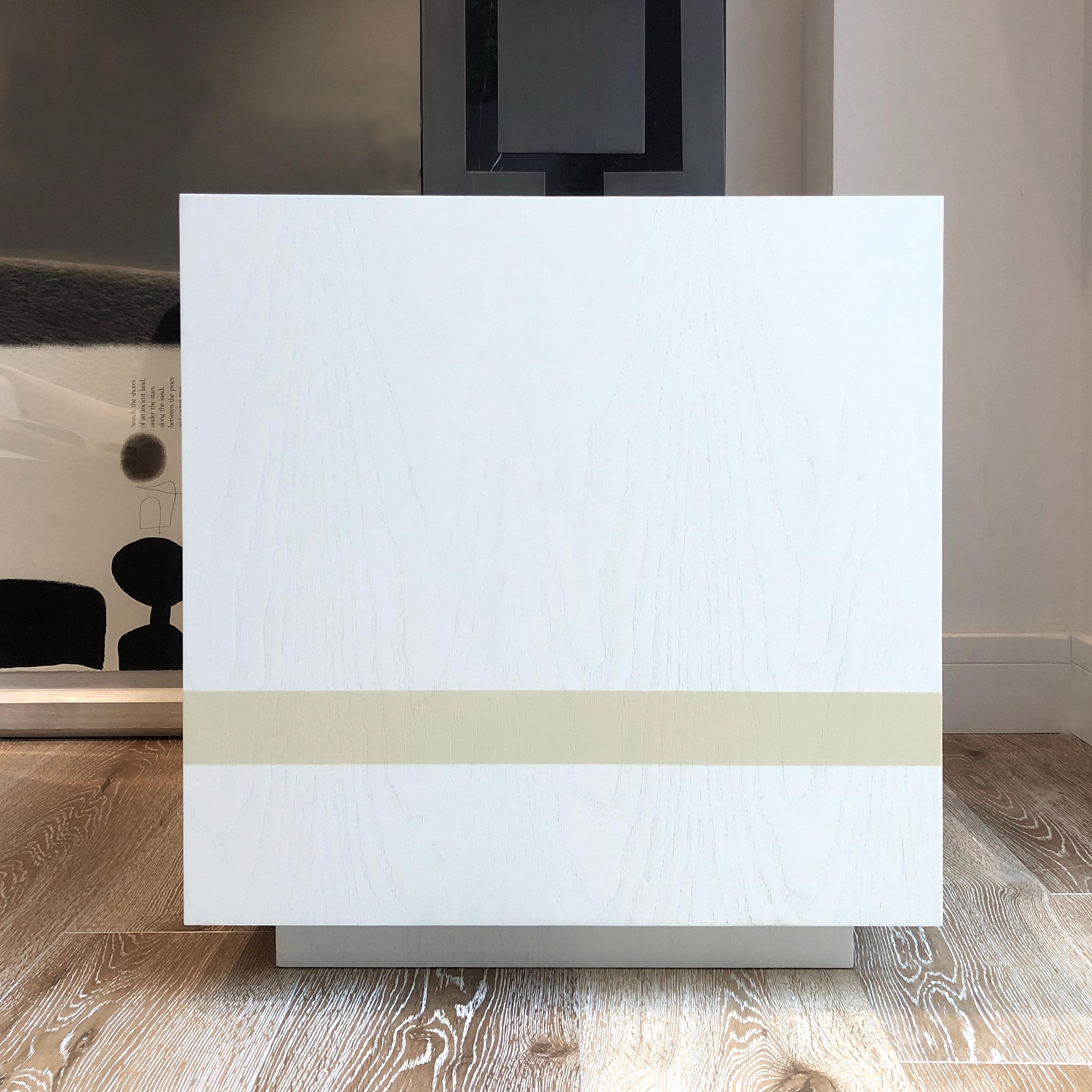 Pearl white (RAL 1013) satin lacquer ash cube side table with ivory (RAL 1014) trim. Bespoke dimensions and finishes available on request.

Measures: W 50 x D 50 x H 55 cm.
