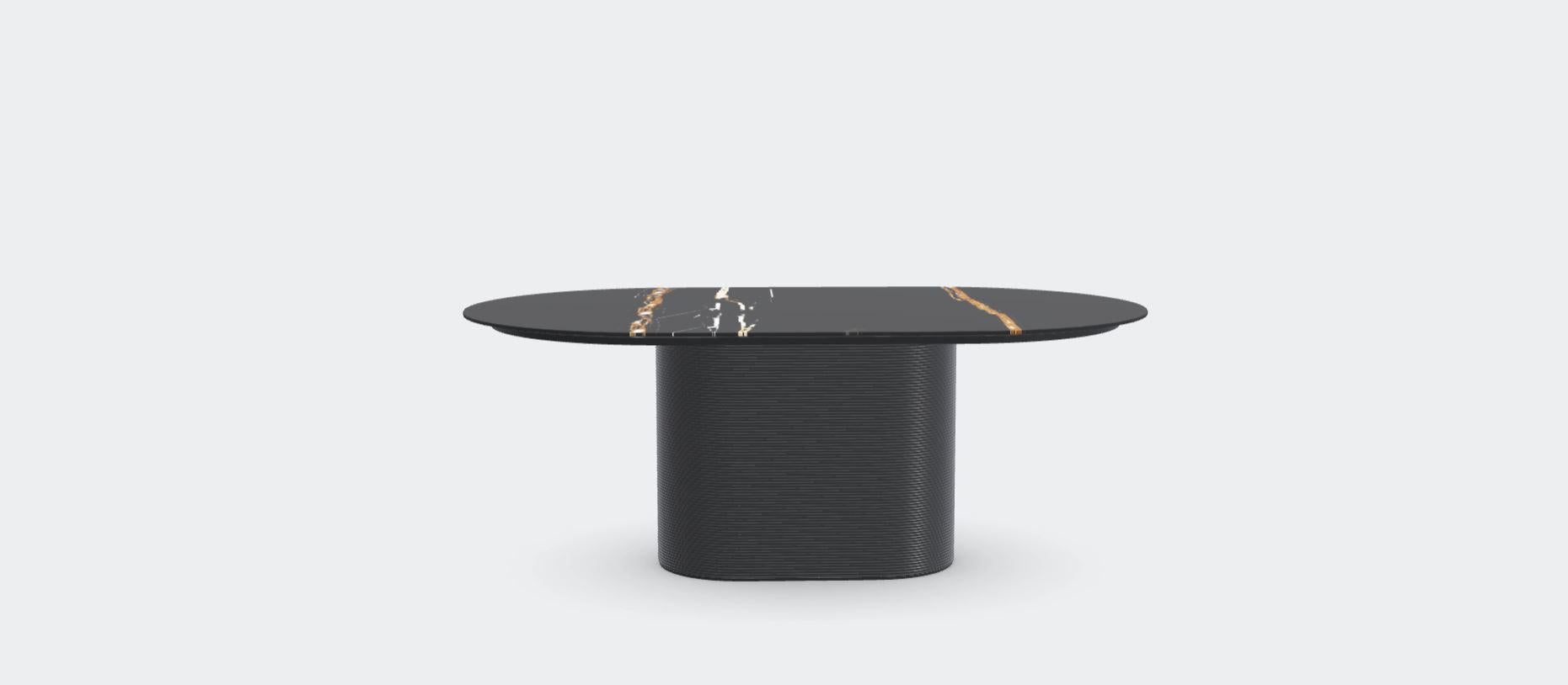 Modern Ash Dark Nero Marquina Waves Dining Table L by Milla & Milli For Sale