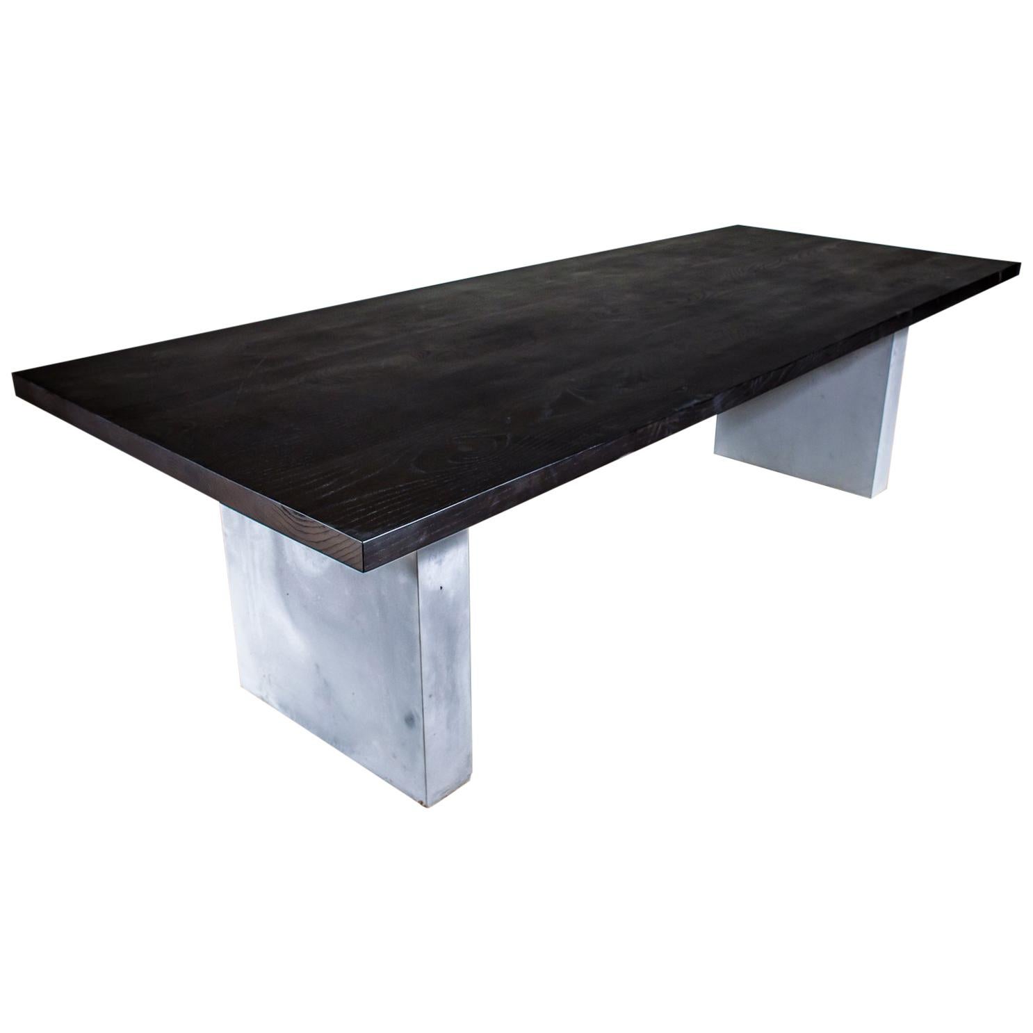 Ash Dining Table Stained Black on Concrete Legs For Sale