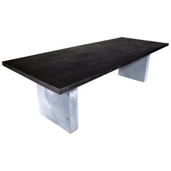 Ash Dining Table Stained Black on Concrete Legs