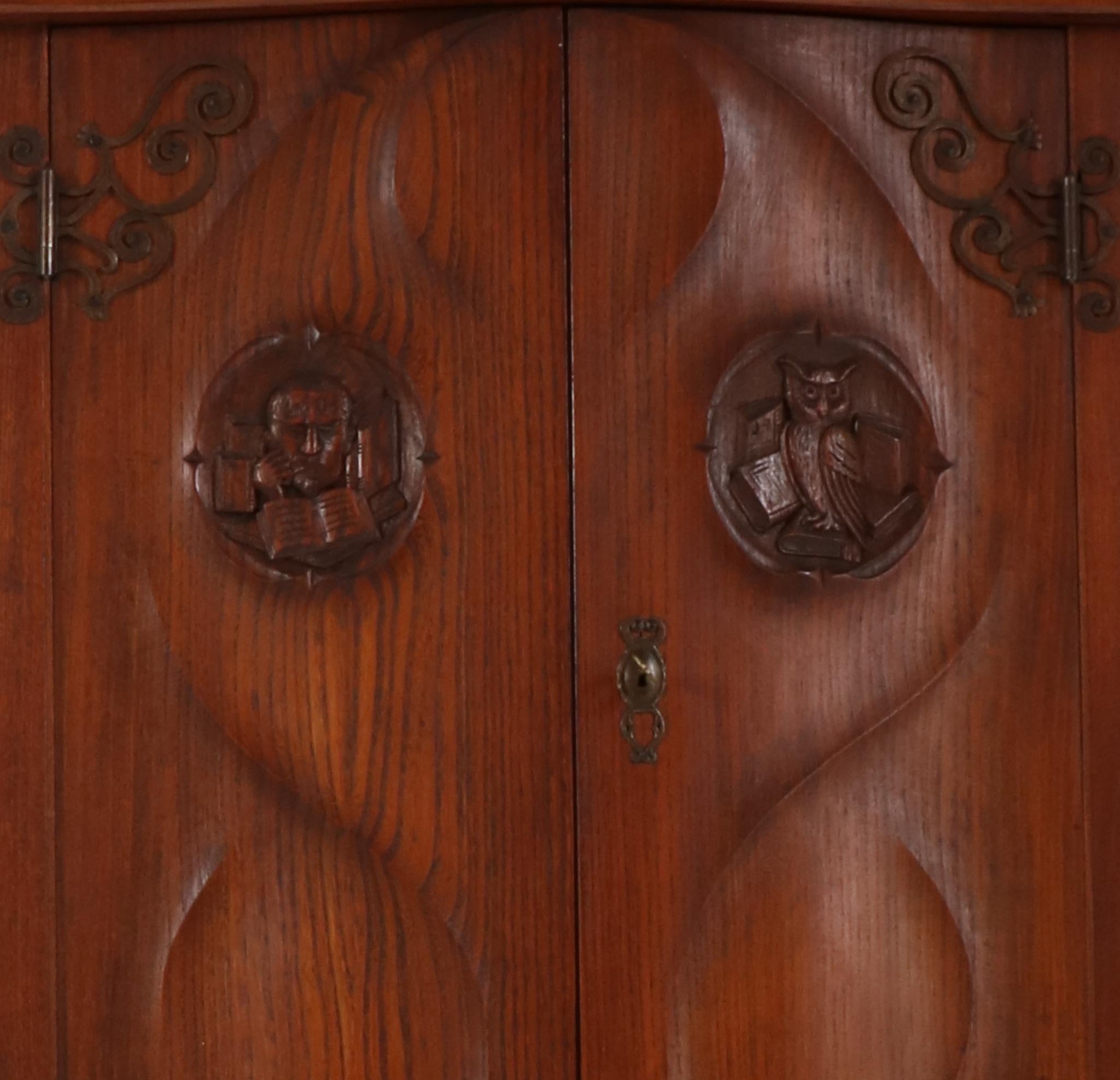 Ash Gothic Revival Cupboard with Integrated Clock, 1950s For Sale 2