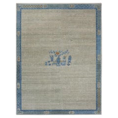 Antiker, chinesisch inspirierter, offener, handgeknüpfter Teppich aus Wolle in Eschengrau 9'1"x12'1"