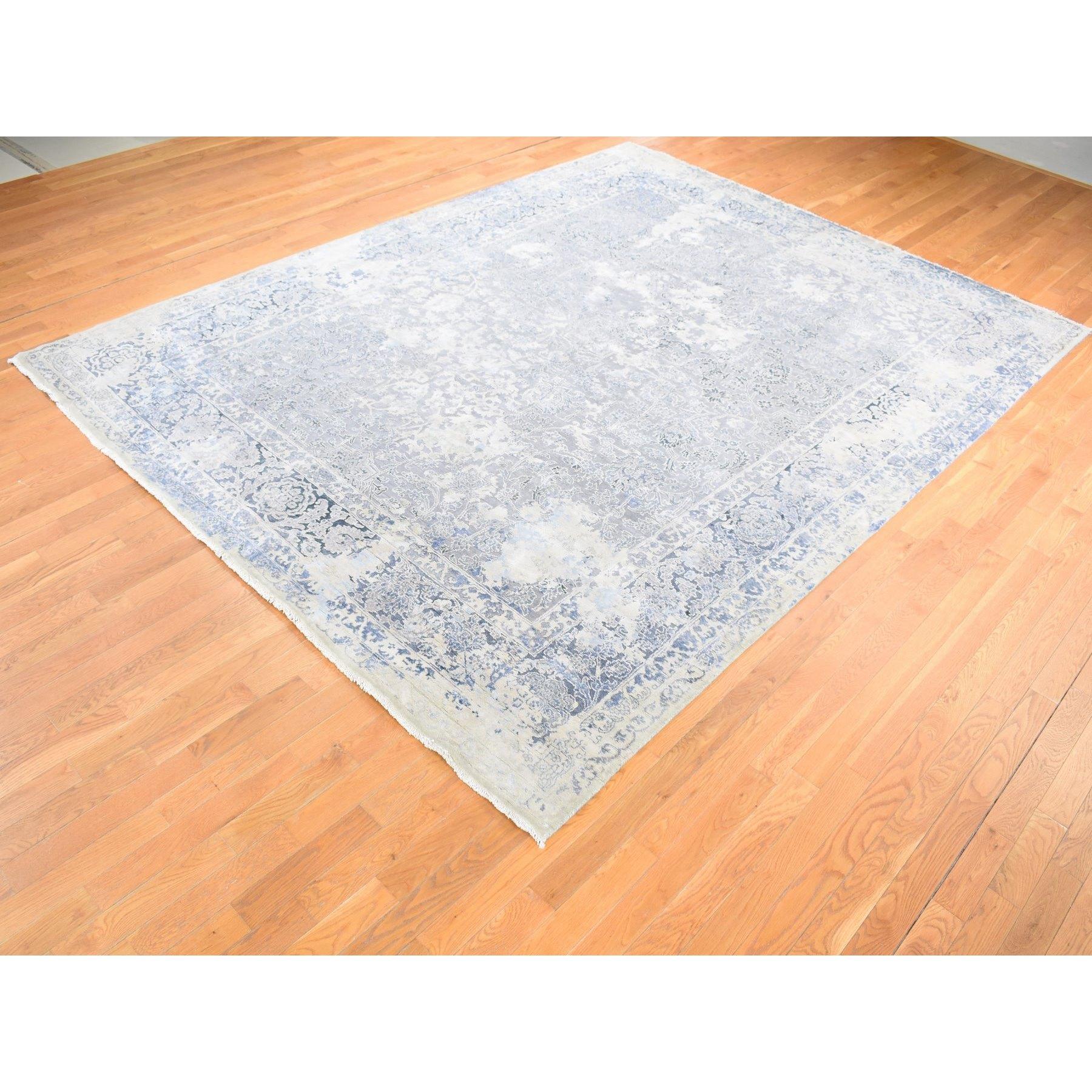 Annodato a mano Tappeto orientale Kashan grigio cenere annodato a mano in lana e pura seta 9'0