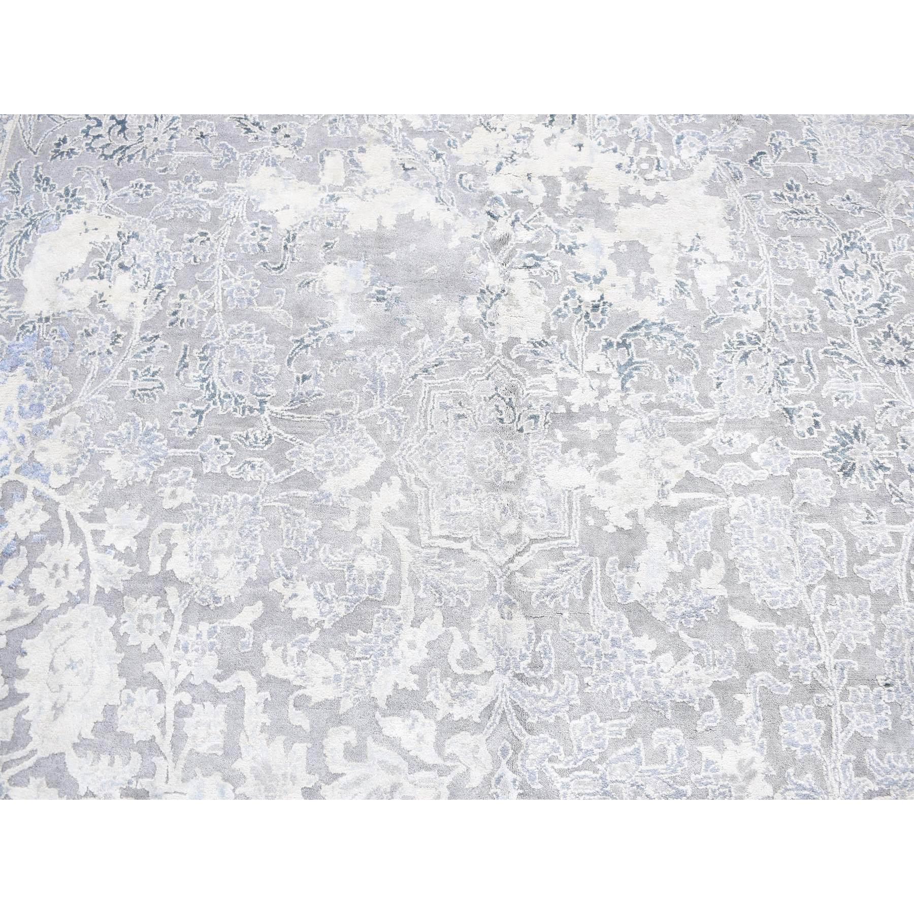 Tappeto orientale Kashan grigio cenere annodato a mano in lana e pura seta 9'0
