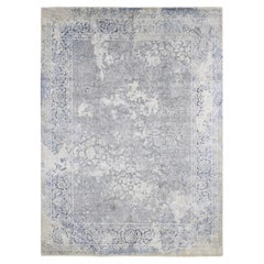 Tapis oriental noué à la main Broken Kashan en laine et soie pure gris frêne 9'0" x 12'0"