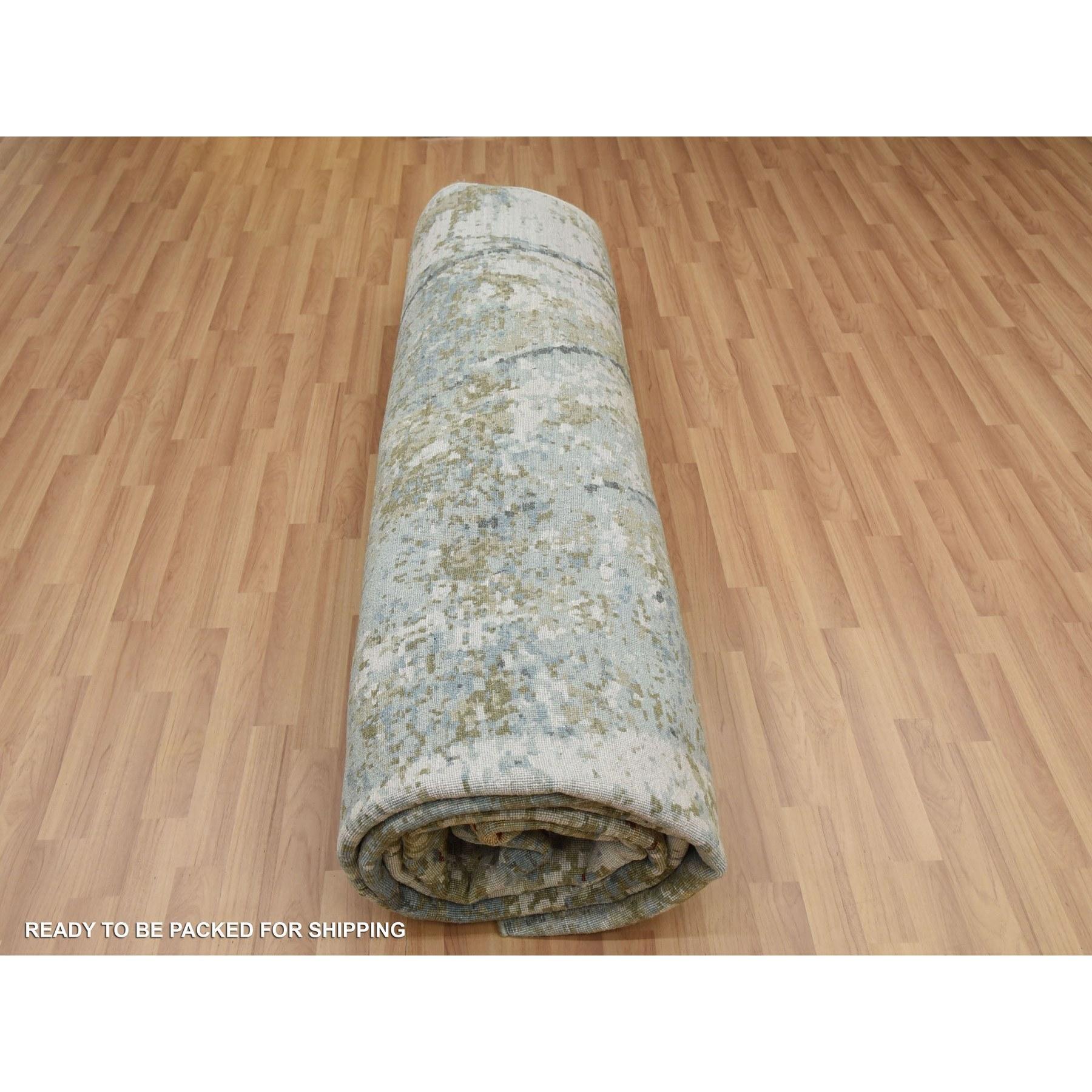 Ash Gray Extra Soft Wool Hand Knotted Modern Abstract Design Rugs 10'0