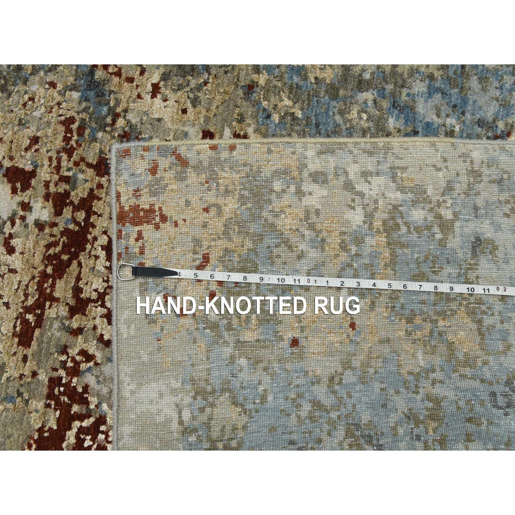 Ash Gray Extra Soft Wool Hand Knotted Modern Abstract Design Rugs 10'0