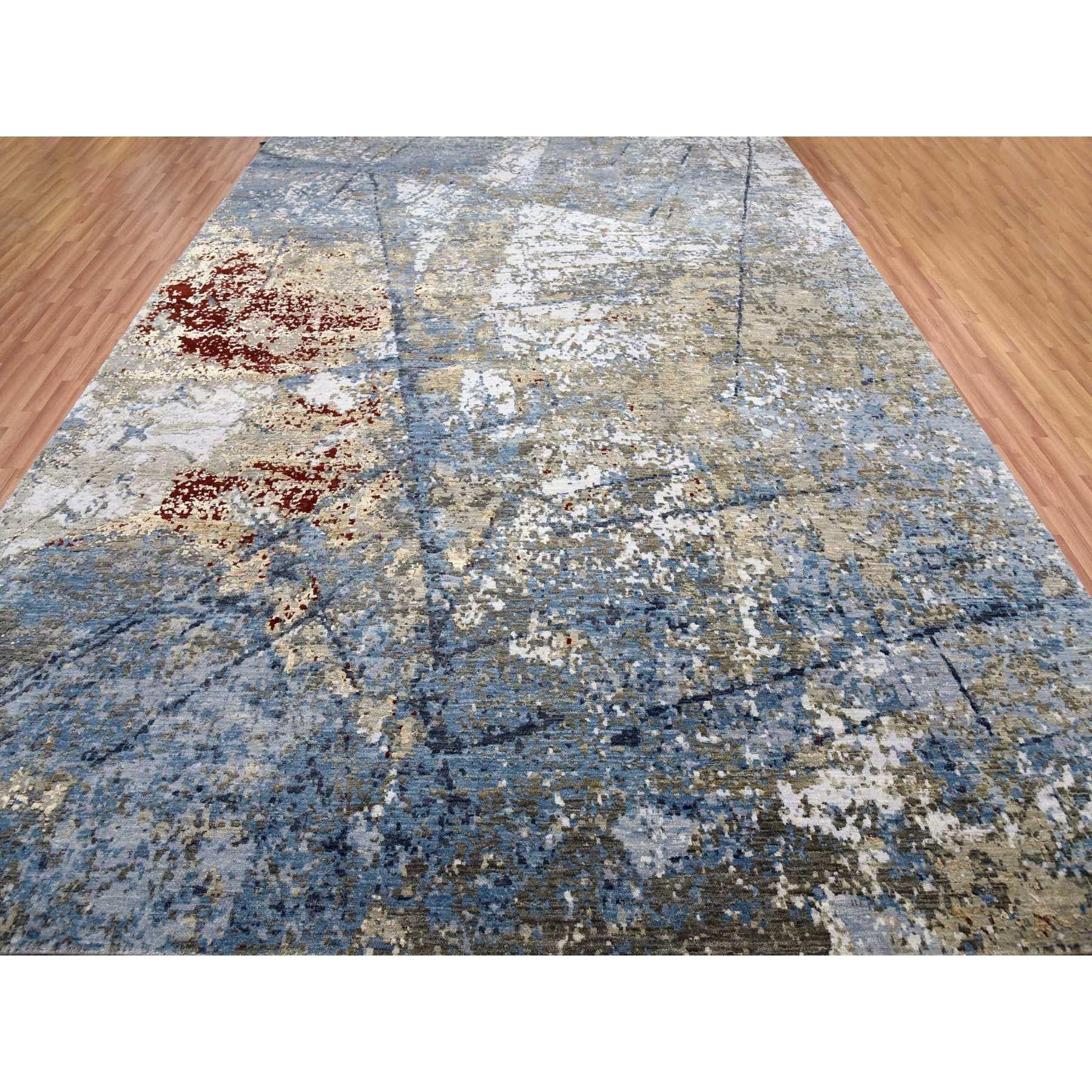 Moderno Ash Gray Extra Soft Wool Hand Knotted Modern Abstract Design Rugs 10'0