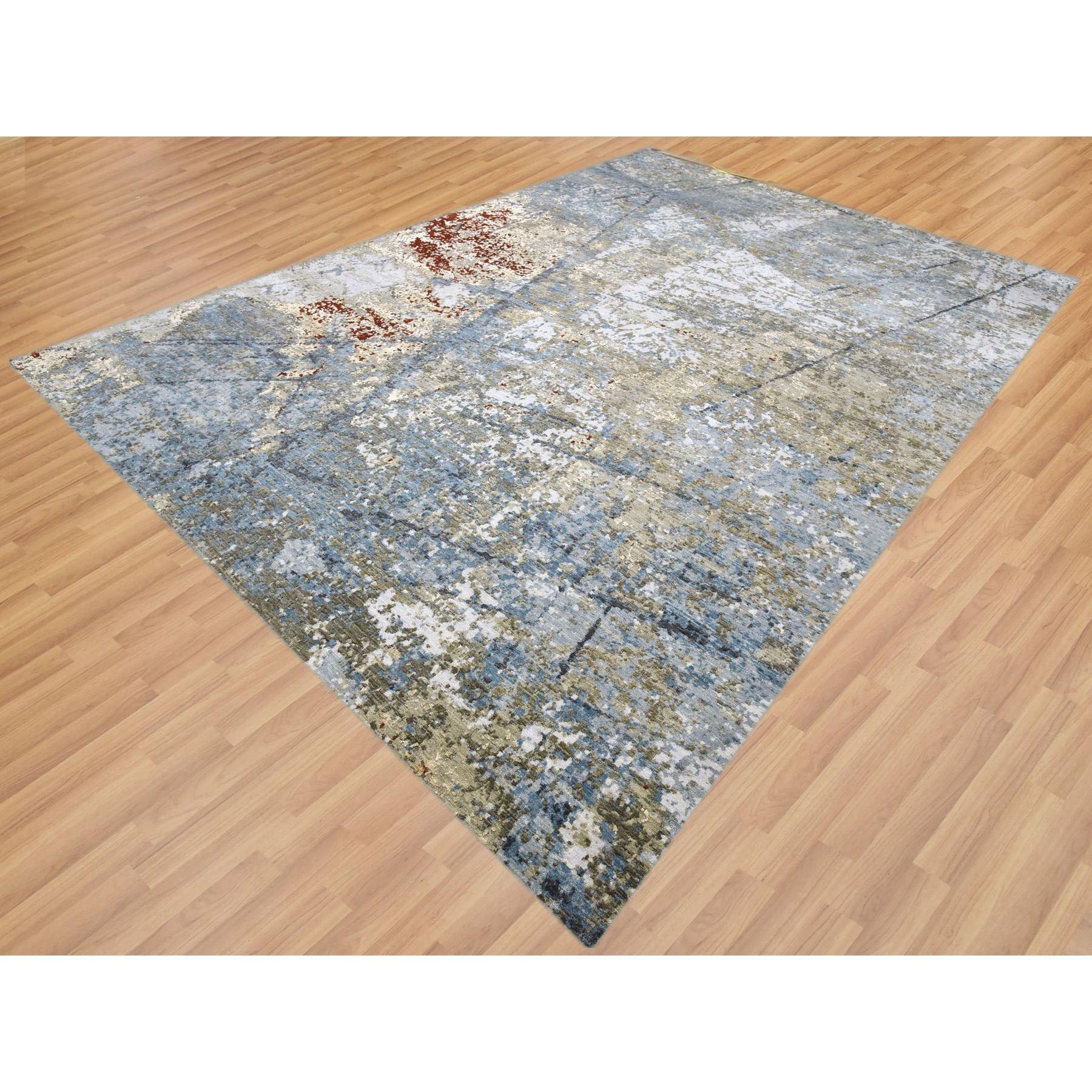 Indiano Ash Gray Extra Soft Wool Hand Knotted Modern Abstract Design Rugs 10'0