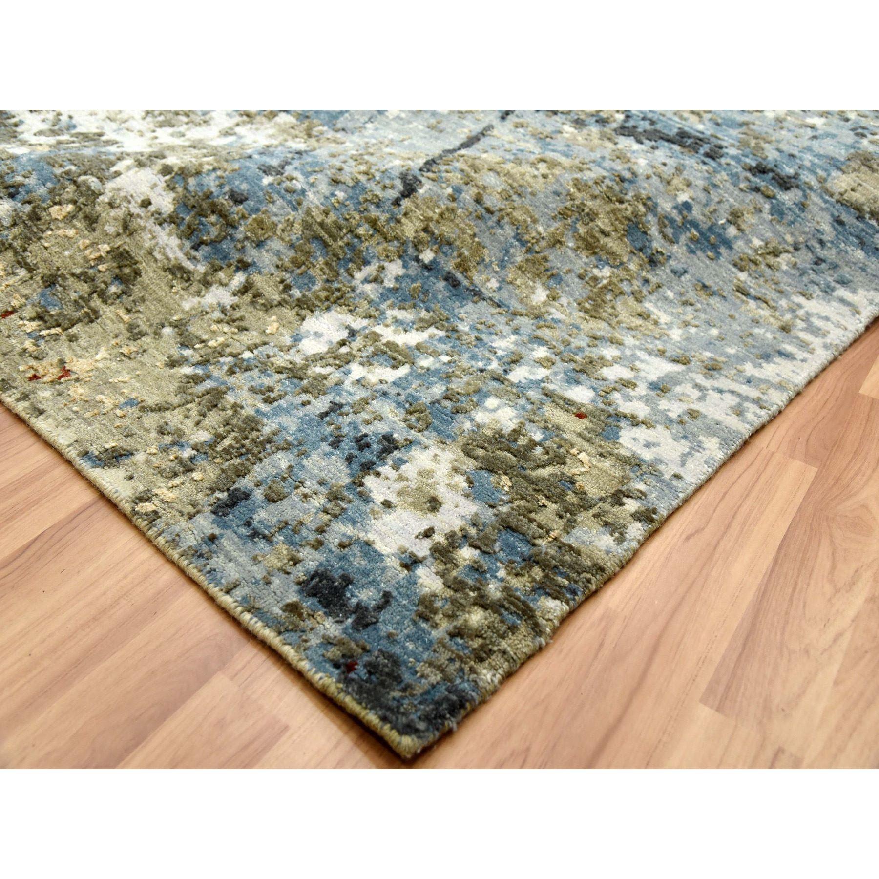 XXI secolo e contemporaneo Ash Gray Extra Soft Wool Hand Knotted Modern Abstract Design Rugs 10'0