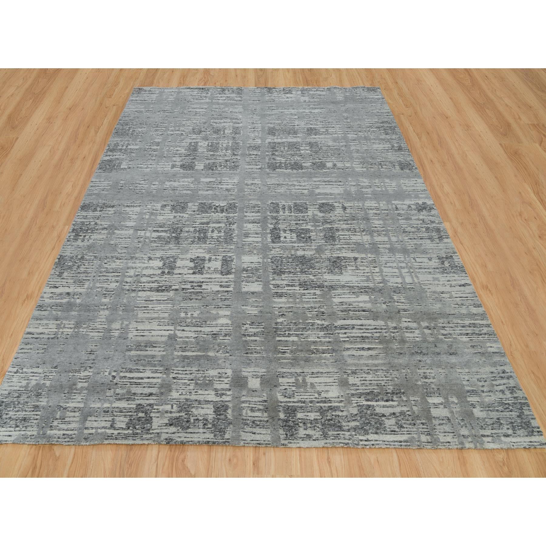 Handgeknüpfter orientalischer Teppich in Eschengrau aus natürlicher Wolle mit modernem Design 8'0