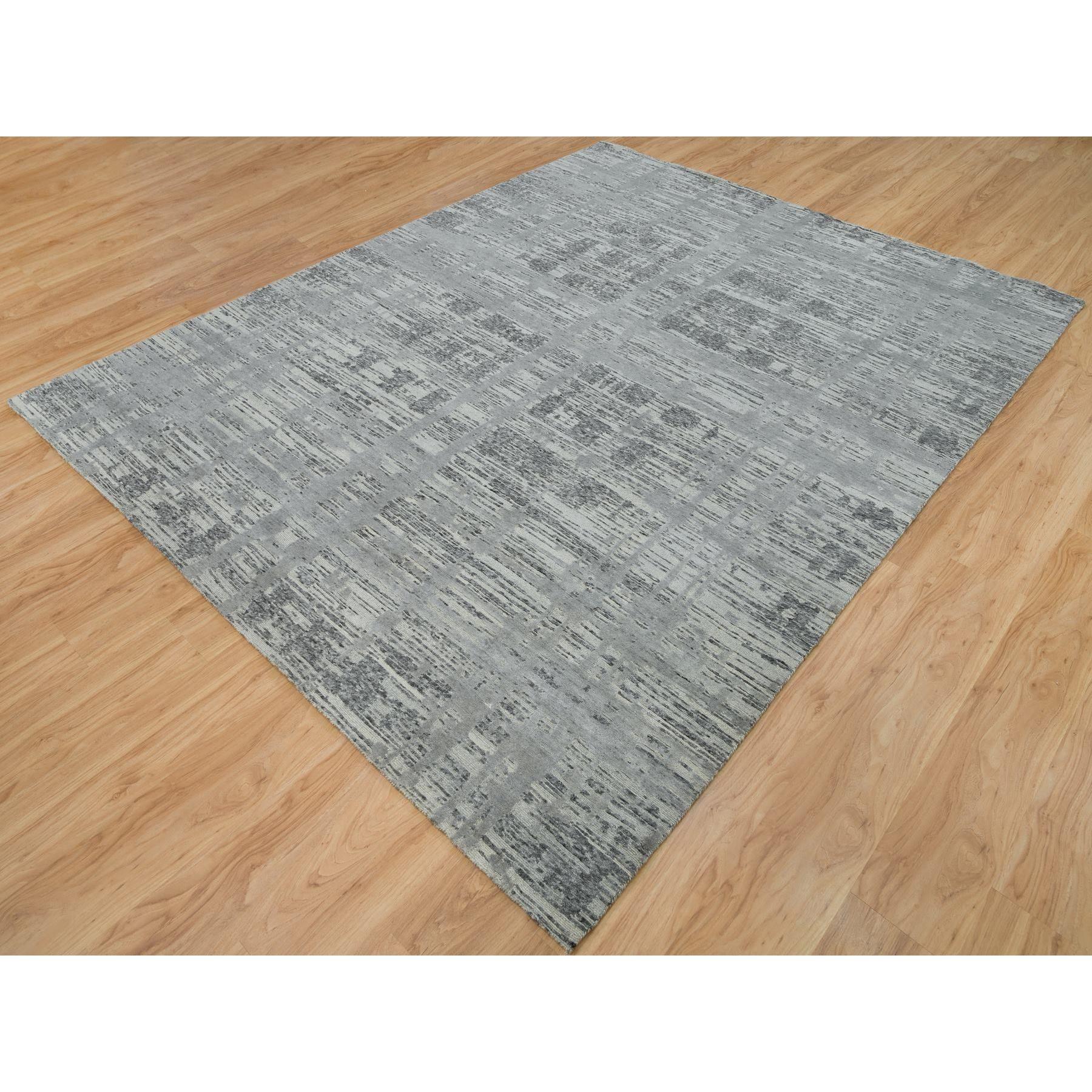 Handgeknüpfter orientalischer Teppich in Eschengrau aus natürlicher Wolle mit modernem Design 8'0