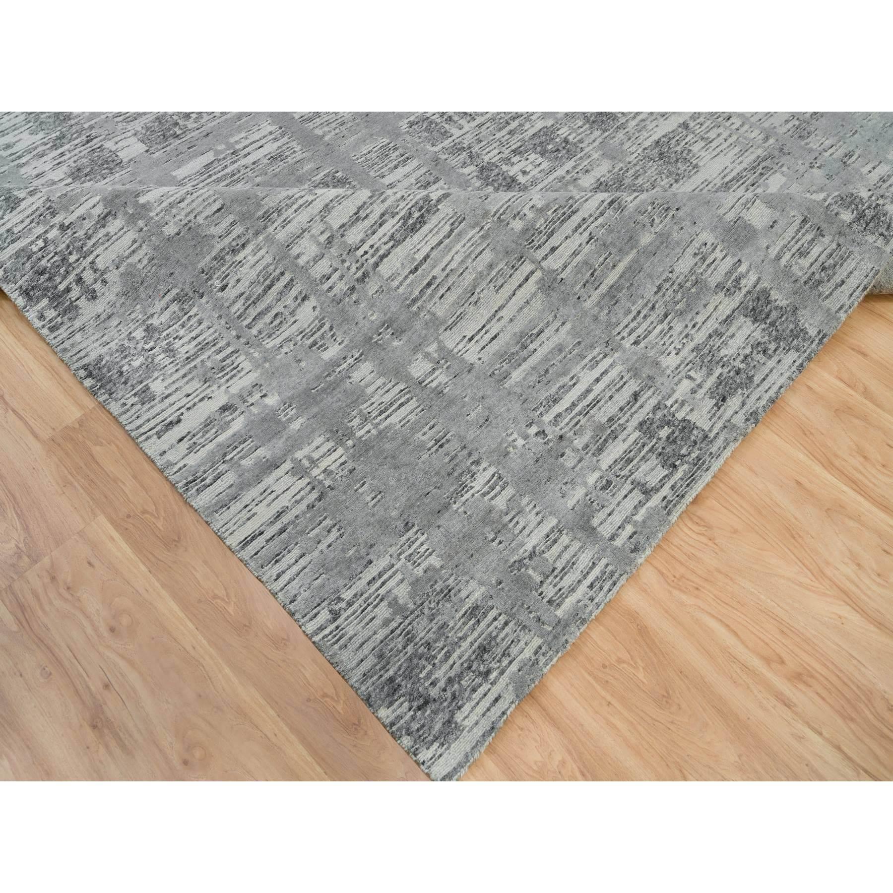 Handgeknüpfter orientalischer Teppich in Eschengrau aus natürlicher Wolle mit modernem Design 8'0
