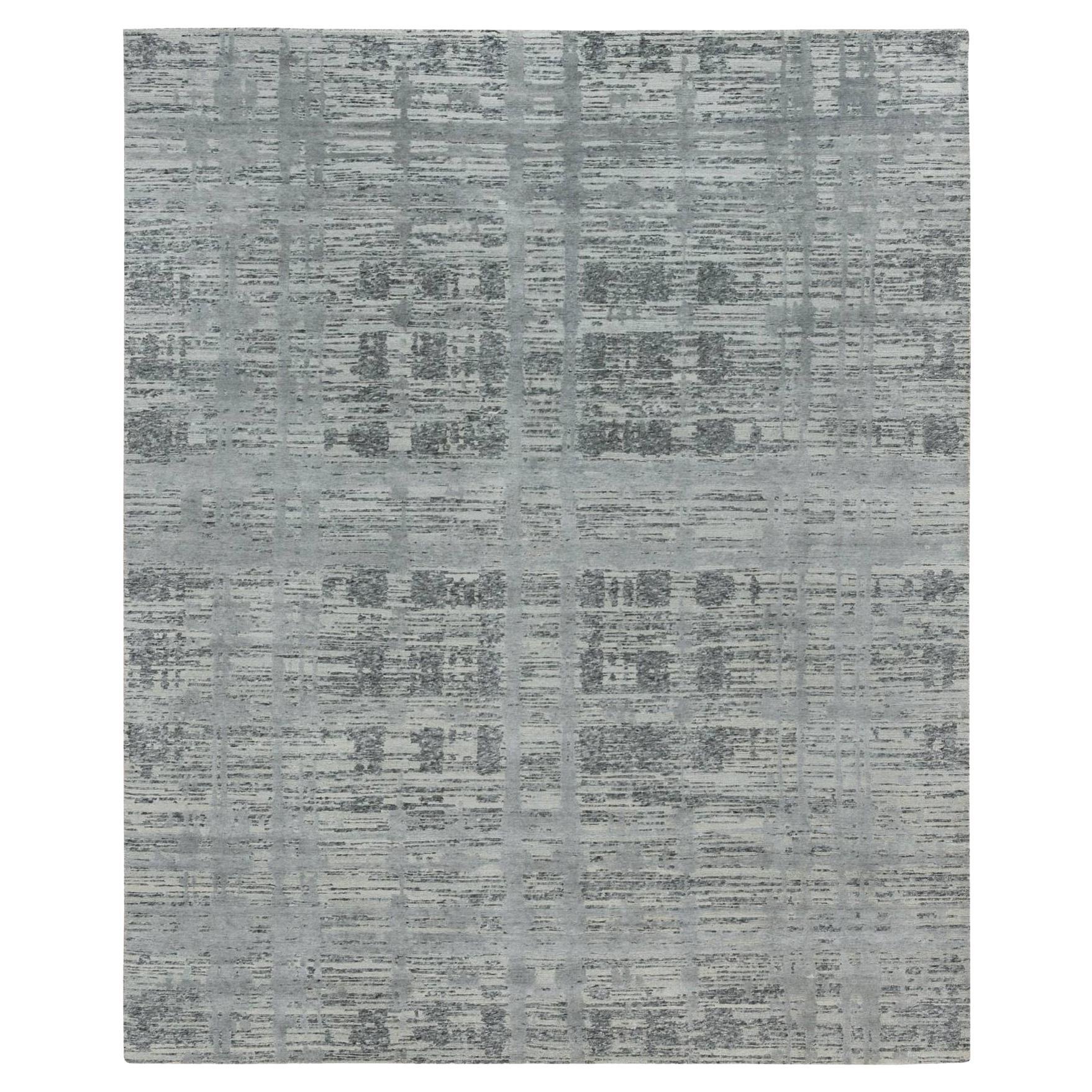 Ash Gray Natural Wool Modern Design Hand Knotted Oriental Rug 8'0" x 10'0"