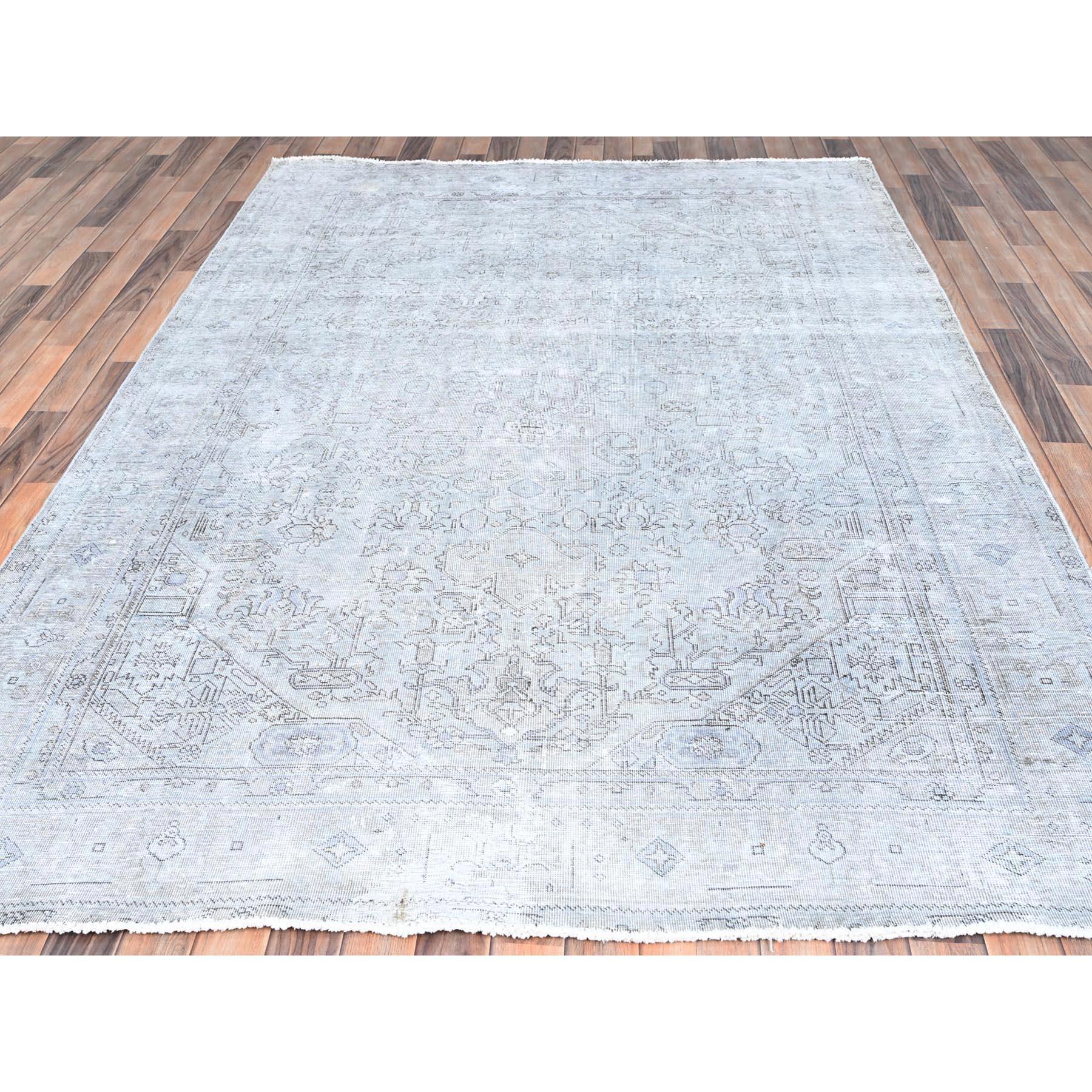 Hand-Knotted Ash Gray Vintage Persian Tabriz Distressed Worn Down Soft Wool Hand Knotted Rug For Sale