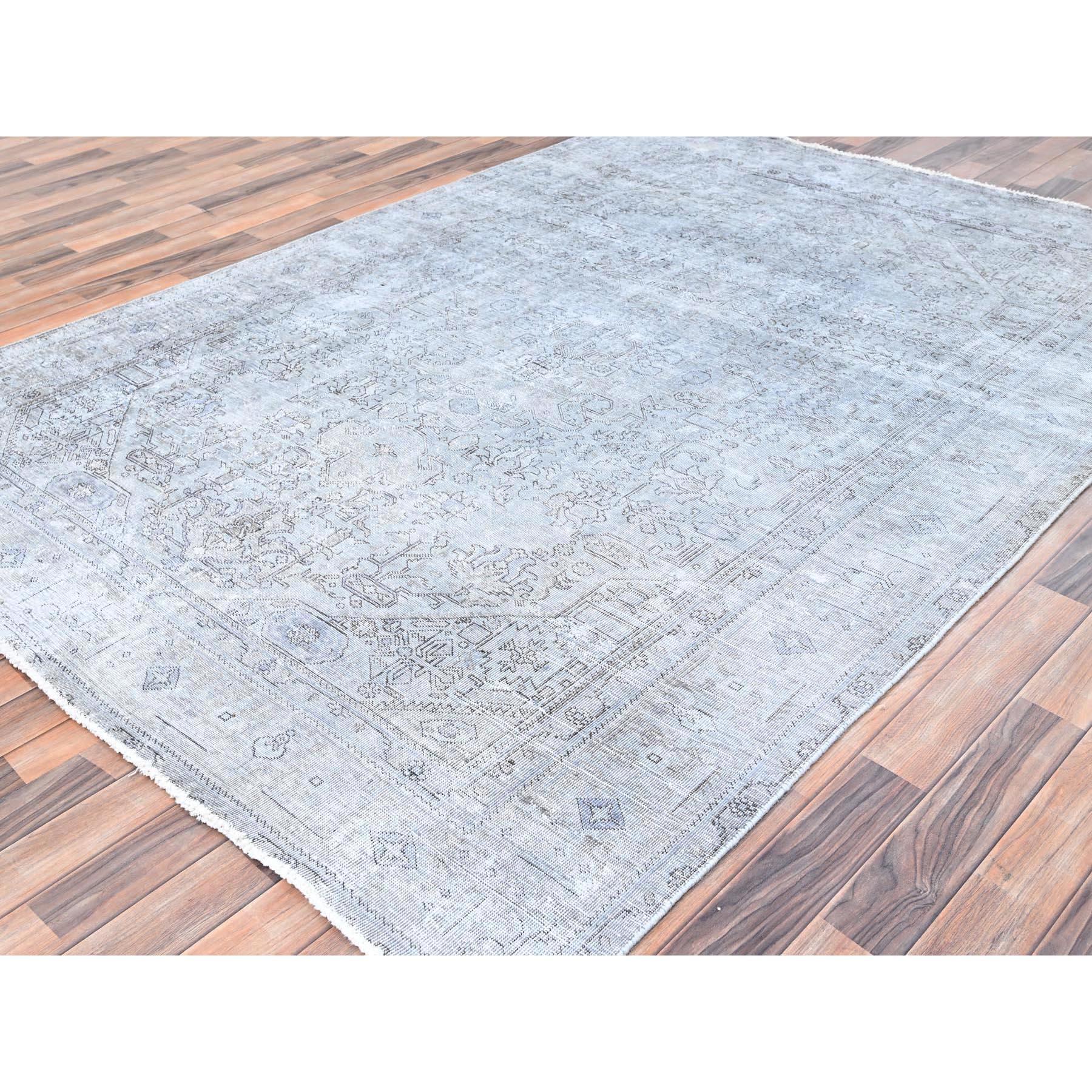 Ash Gray Vintage Persian Tabriz Distressed Worn Down Soft Wool Hand Knotted Rug In Fair Condition For Sale In Carlstadt, NJ