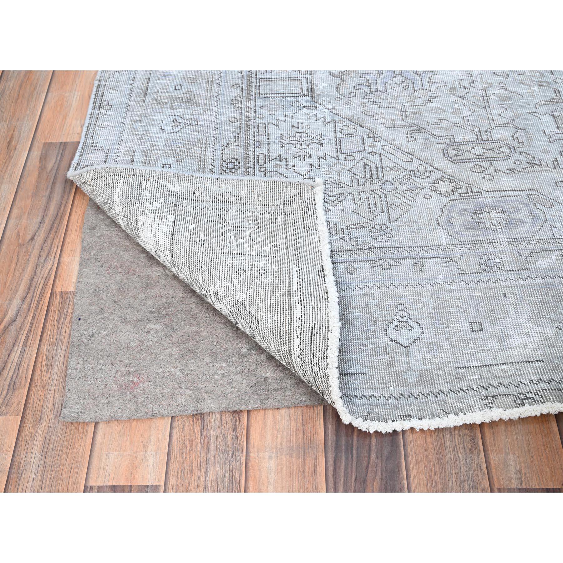 Mid-20th Century Ash Gray Vintage Persian Tabriz Distressed Worn Down Soft Wool Hand Knotted Rug For Sale