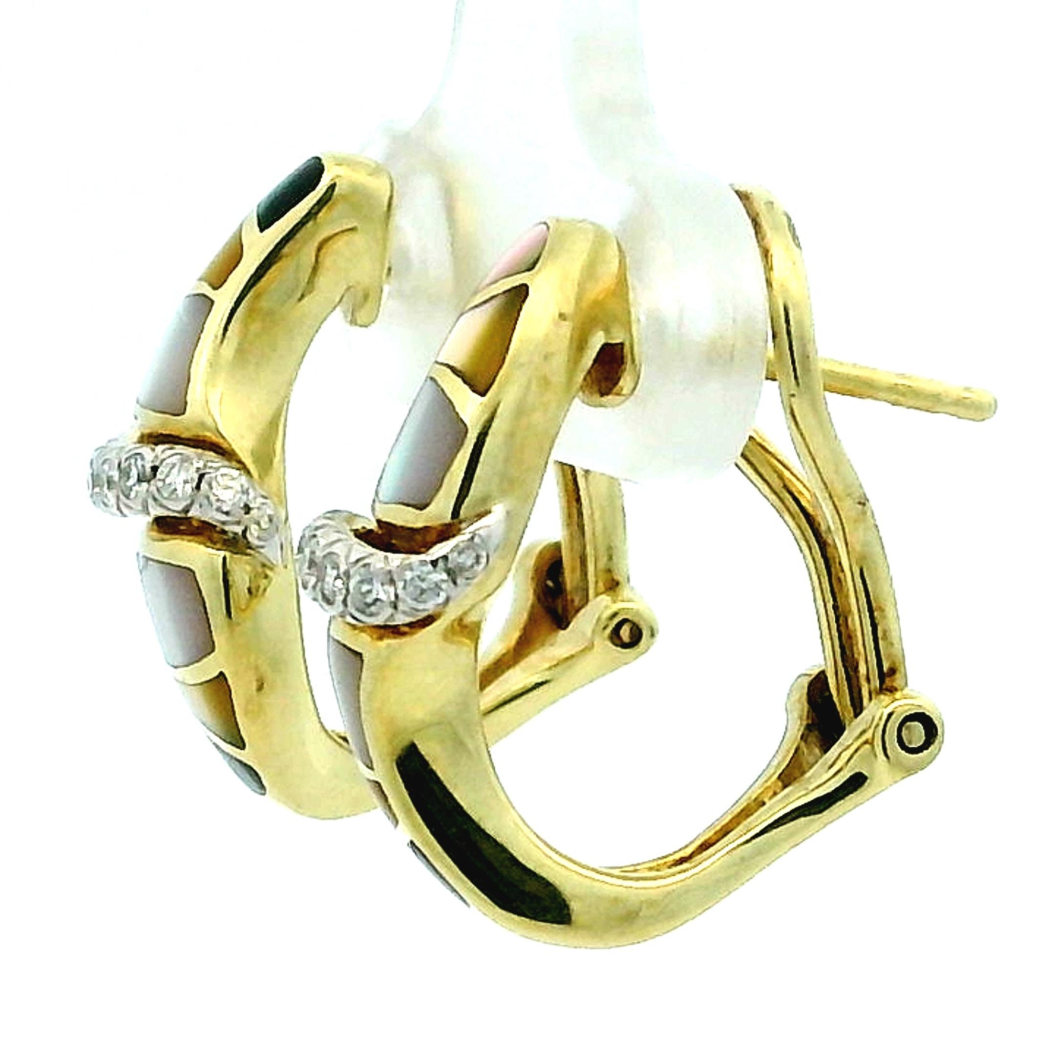 Ash Grossbardt 14K Gold Perlmutt Inlay Diamant Creolen im Angebot 4