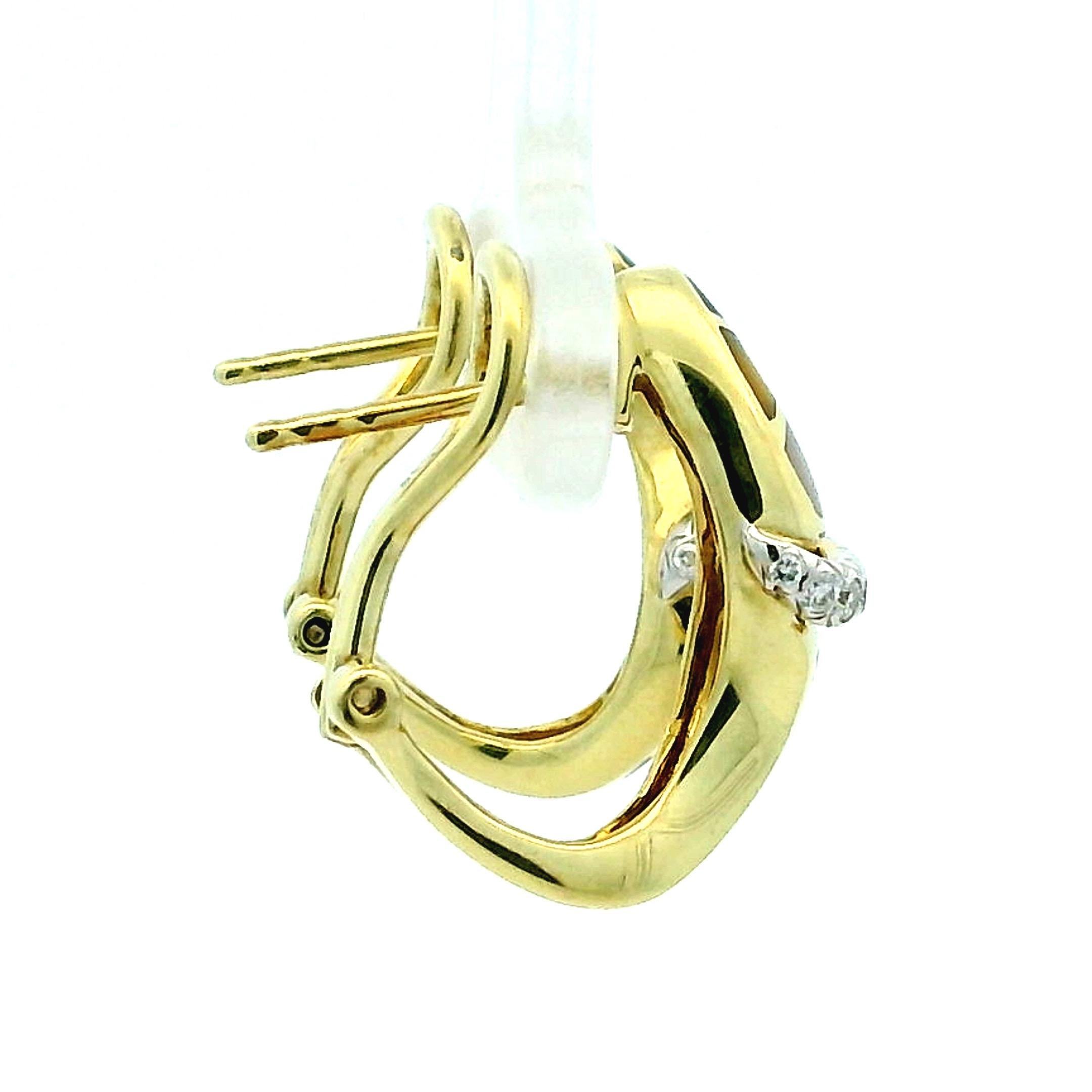 Ash Grossbardt 14K Gold Perlmutt Inlay Diamant Creolen im Zustand „Hervorragend“ im Angebot in Miami, FL