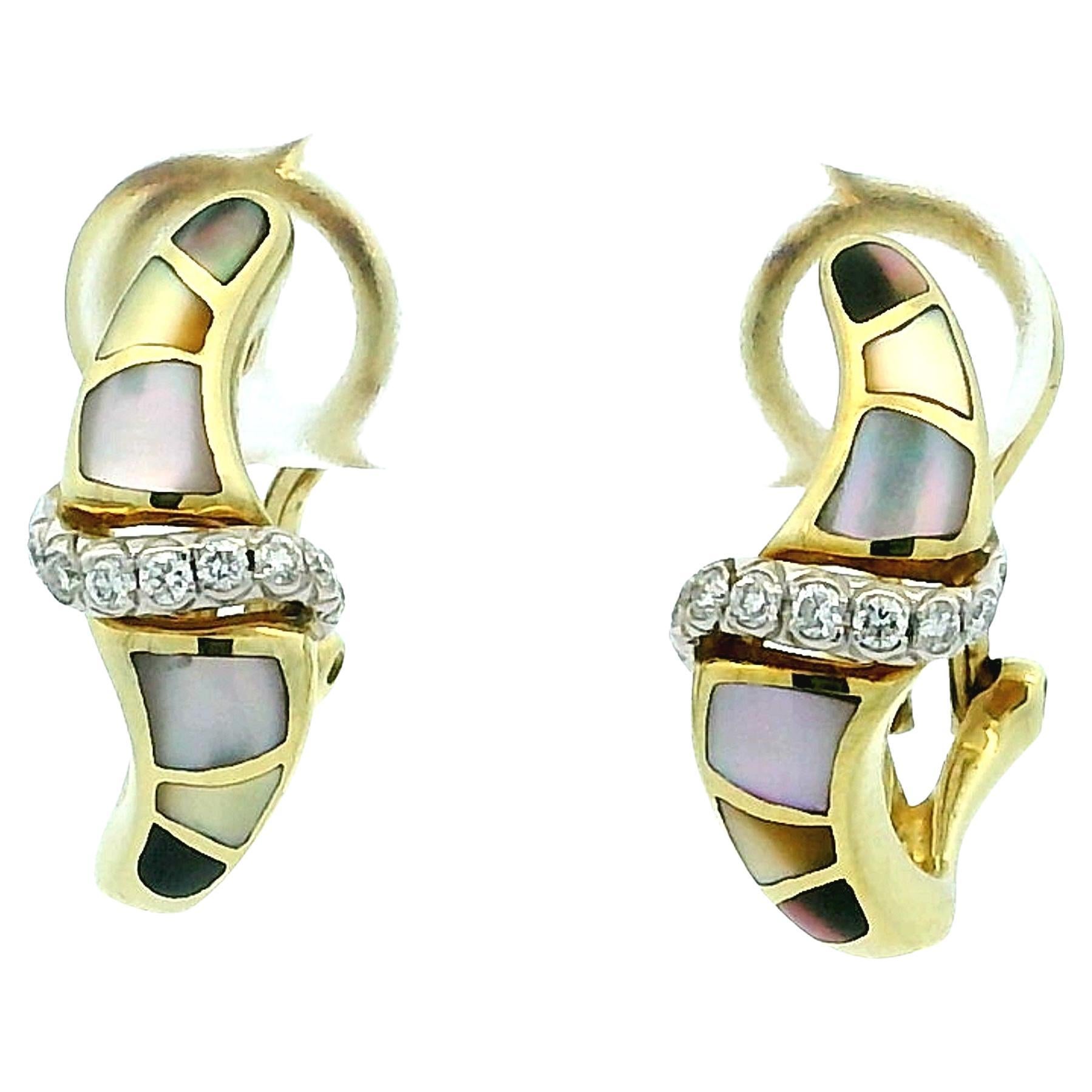 Ash Grossbardt Orecchini a cerchio in oro 14K con intarsio di madreperla e diamanti