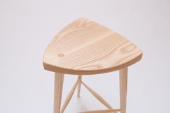 Ash Hardwood Three Legged Danish Modern Tall Stool Japanese Design